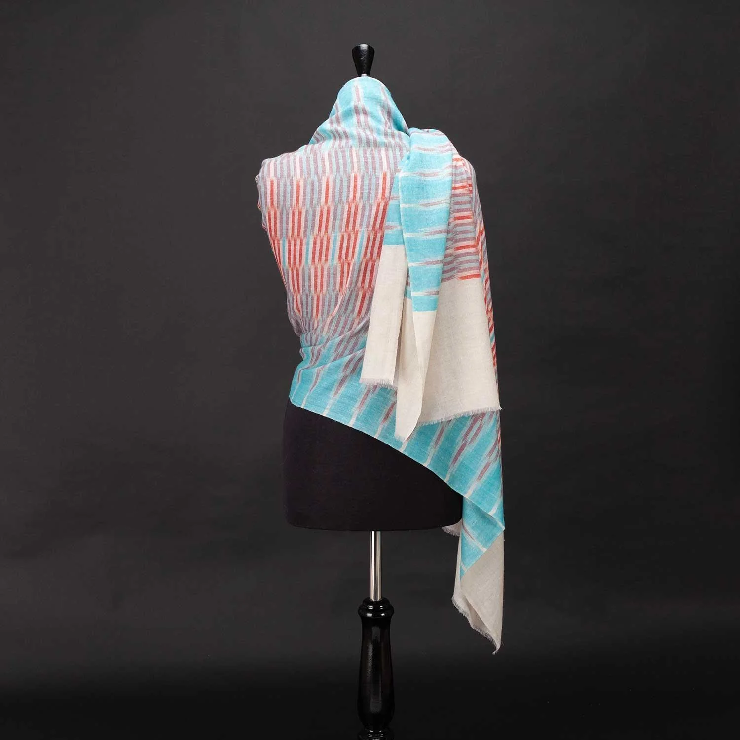 Aqua & Red Hand Crafted Pashmina - Image 4