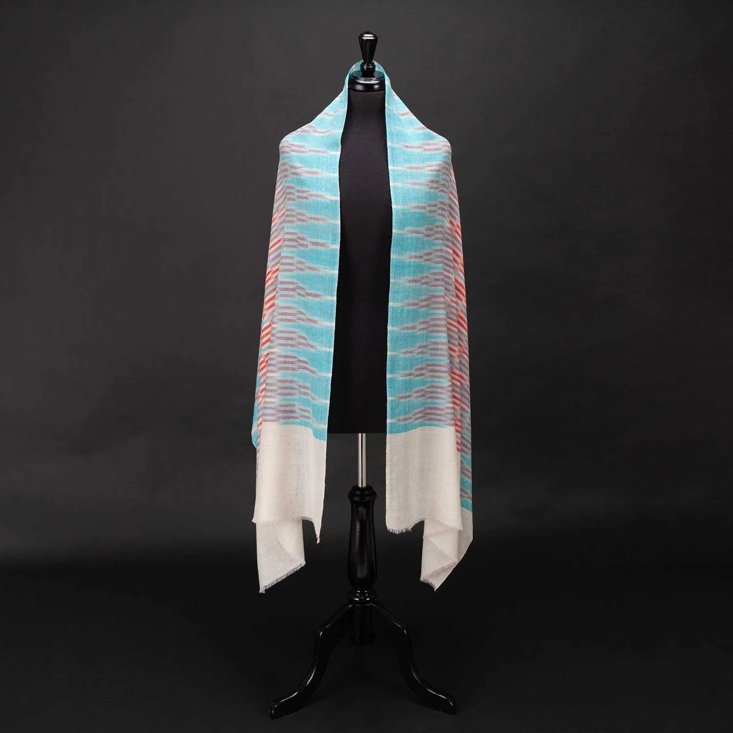 Aqua & Red Hand Crafted Pashmina - Image 5