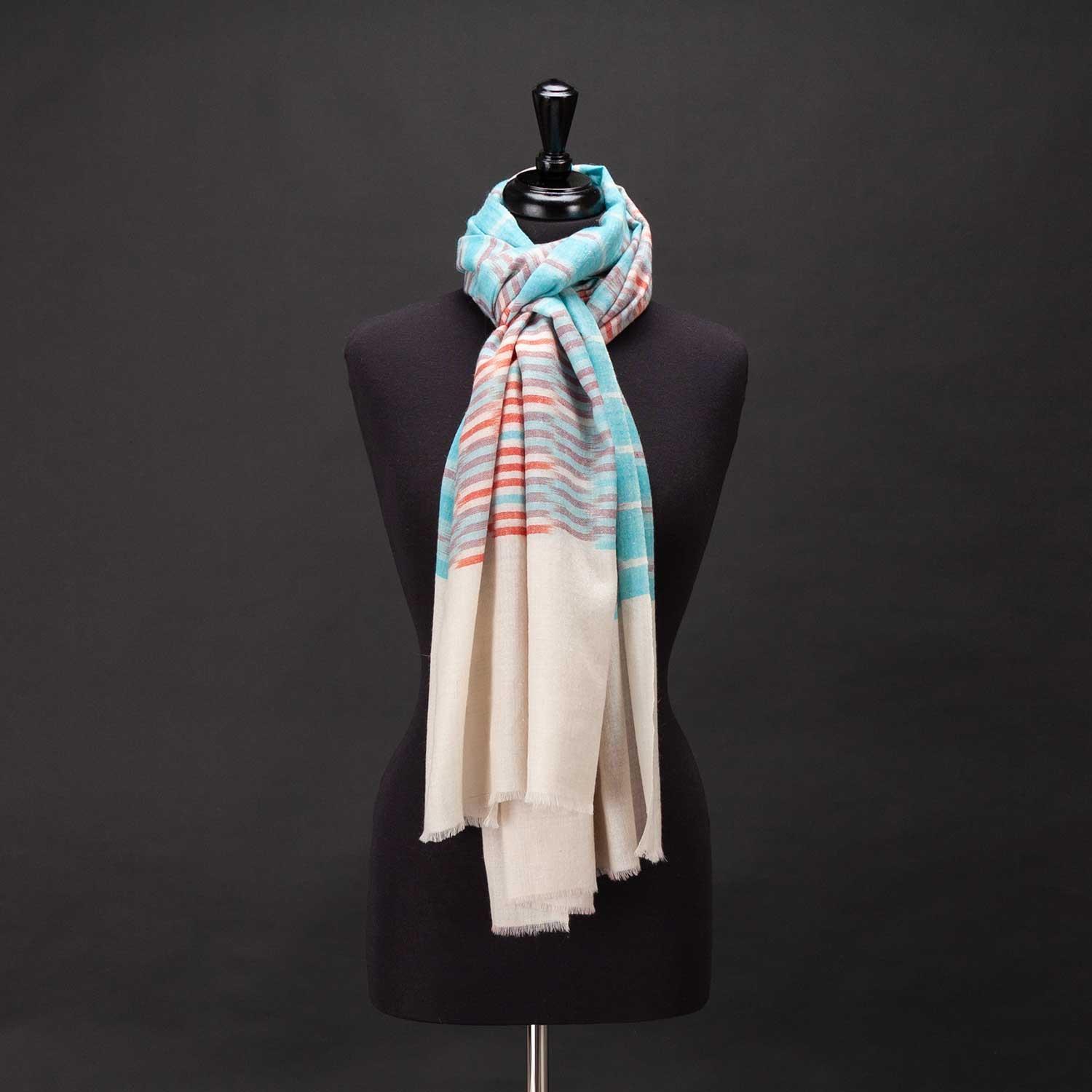 Aqua & Red Hand Crafted Pashmina - Image 7