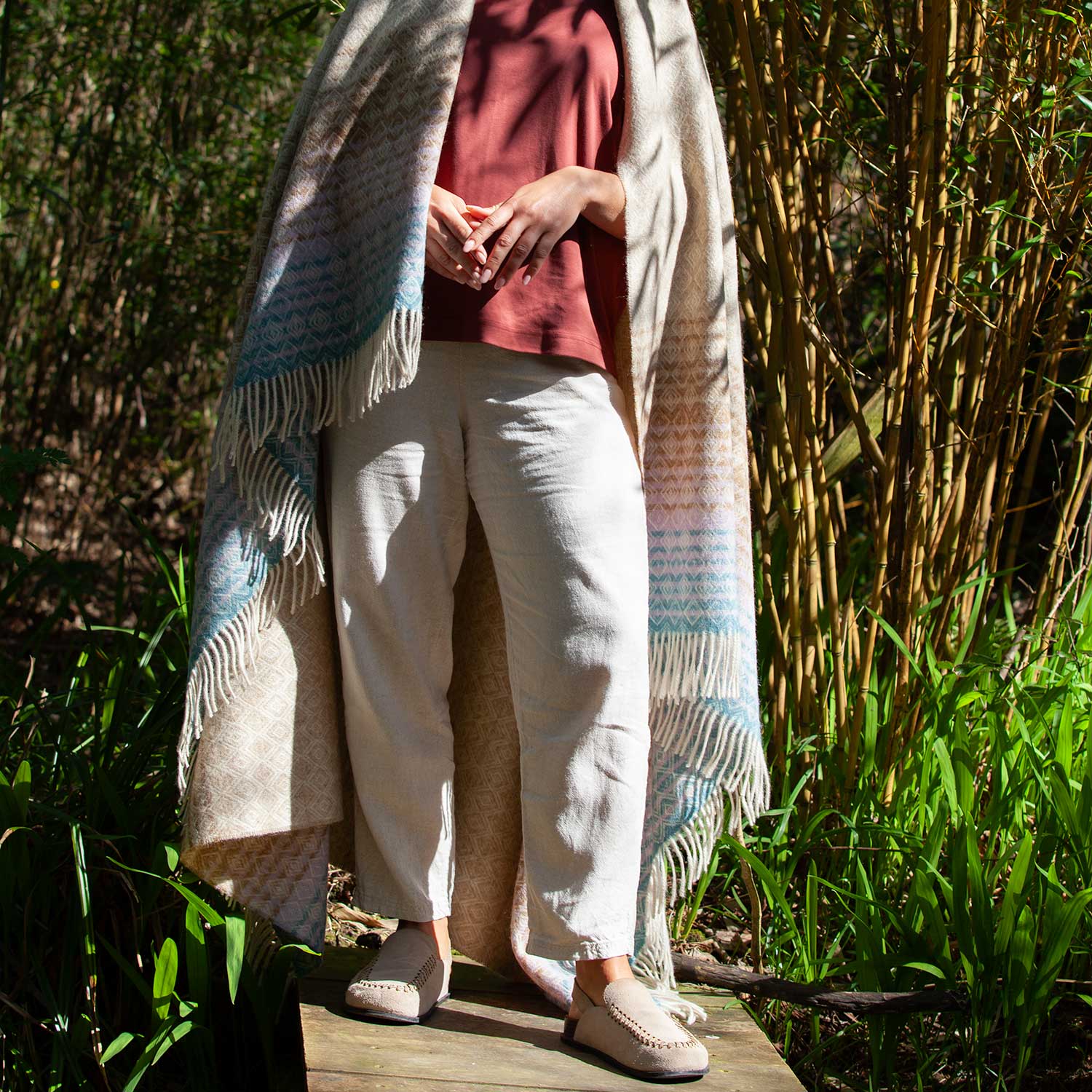British Wool Throw Aqua & Lilac - Image 3