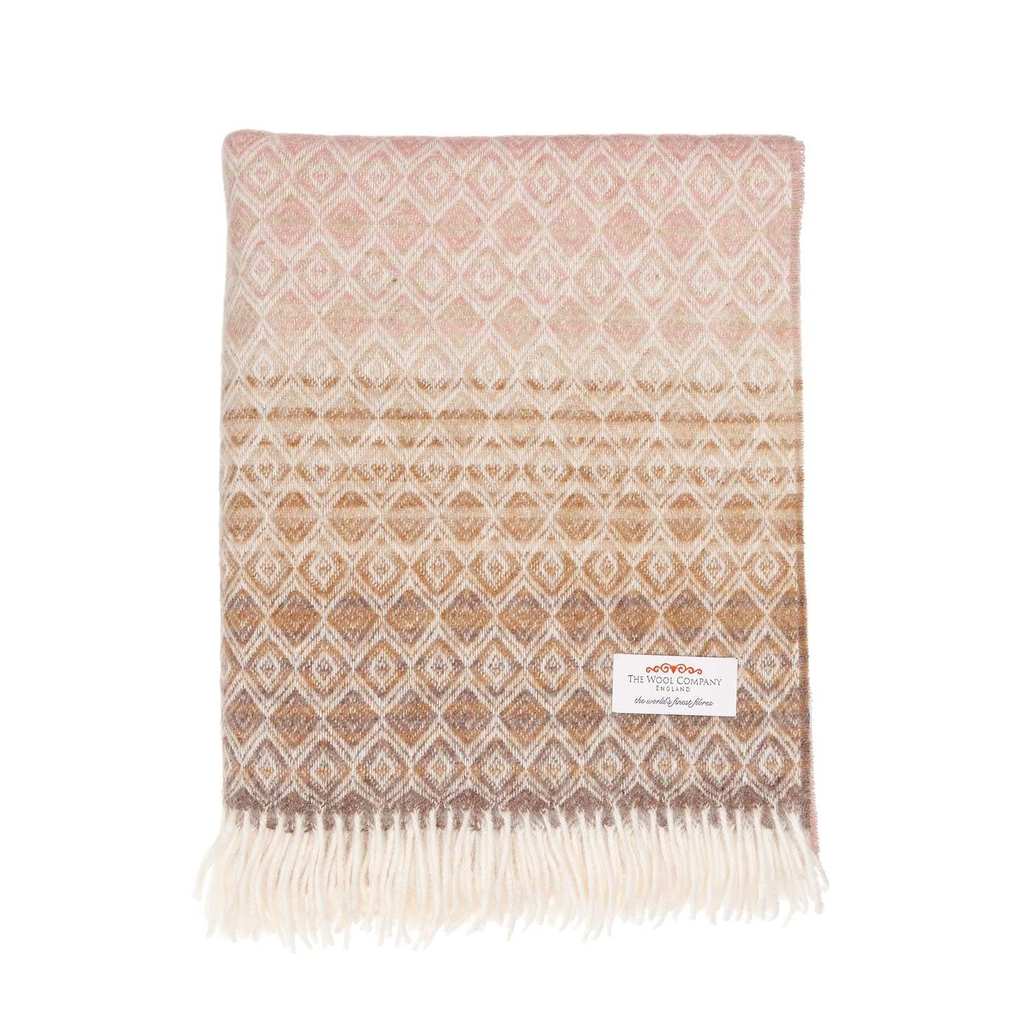 British Wool Throw Pink & Camel - Image 2