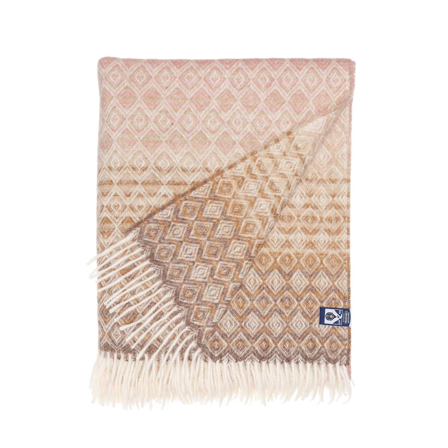 British Wool Throw Pink & Camel - Image 5