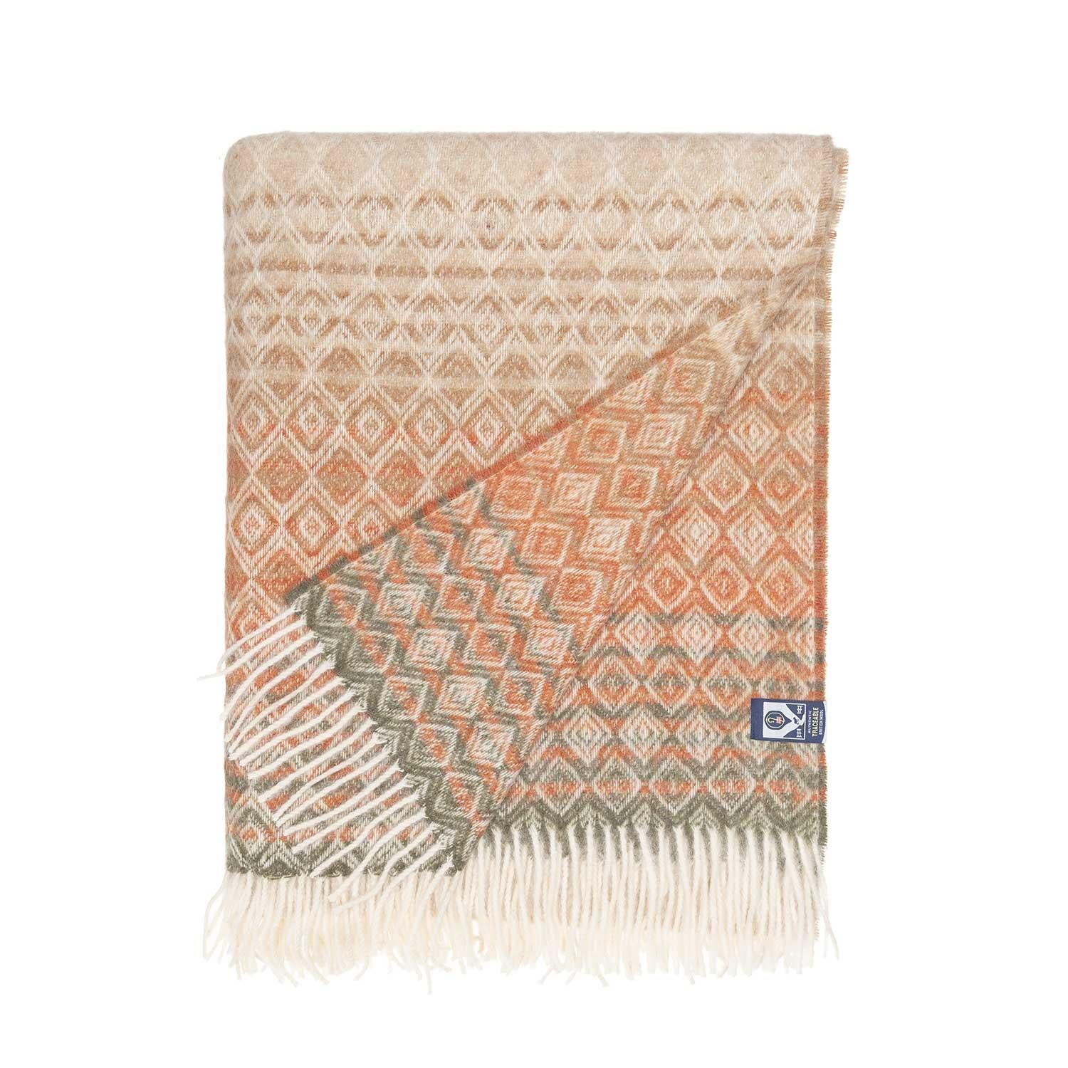British Wool Throw Terracotta & Green - Image 4