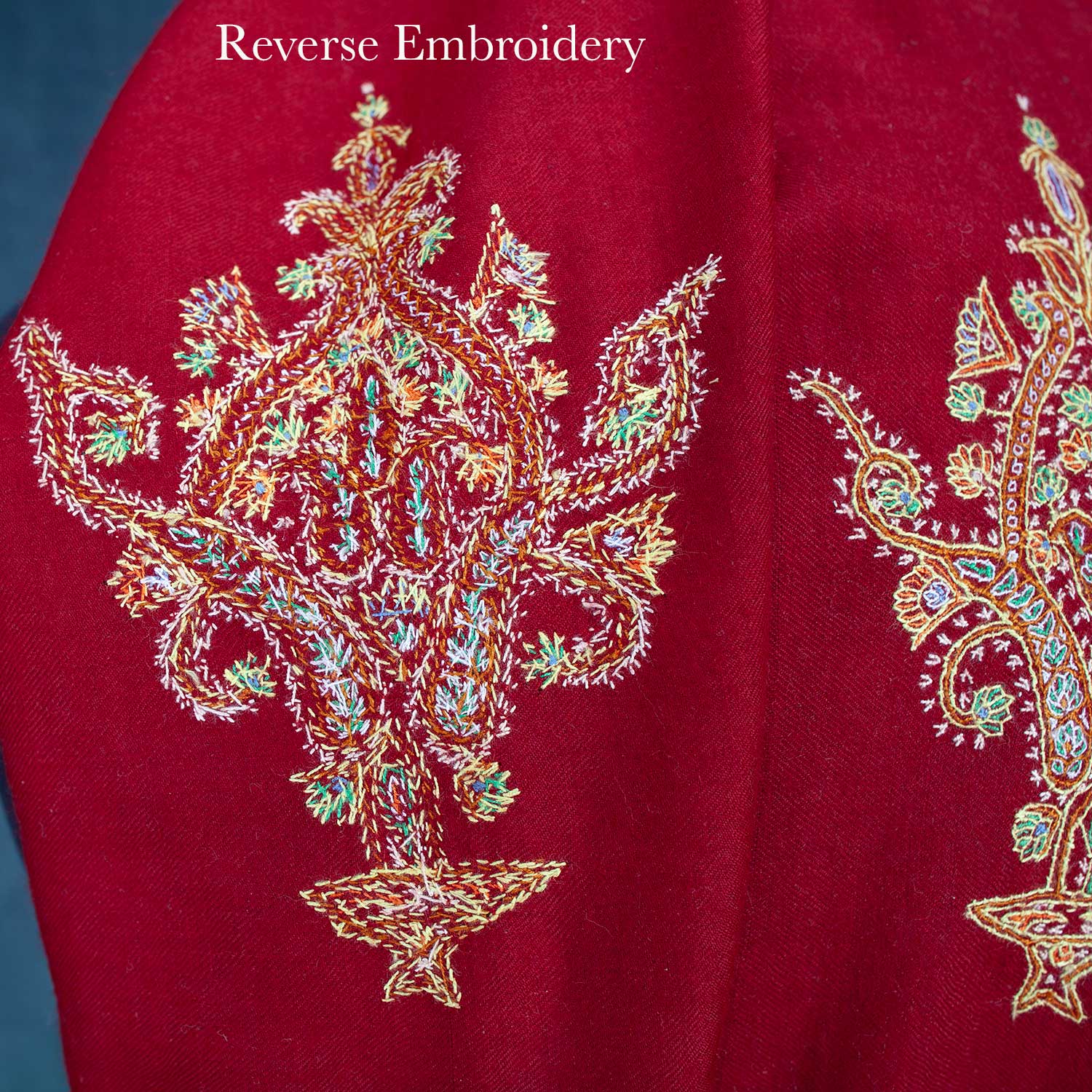 Hand Embroidered Sozni Shawl 'The Fire God' - Image 10