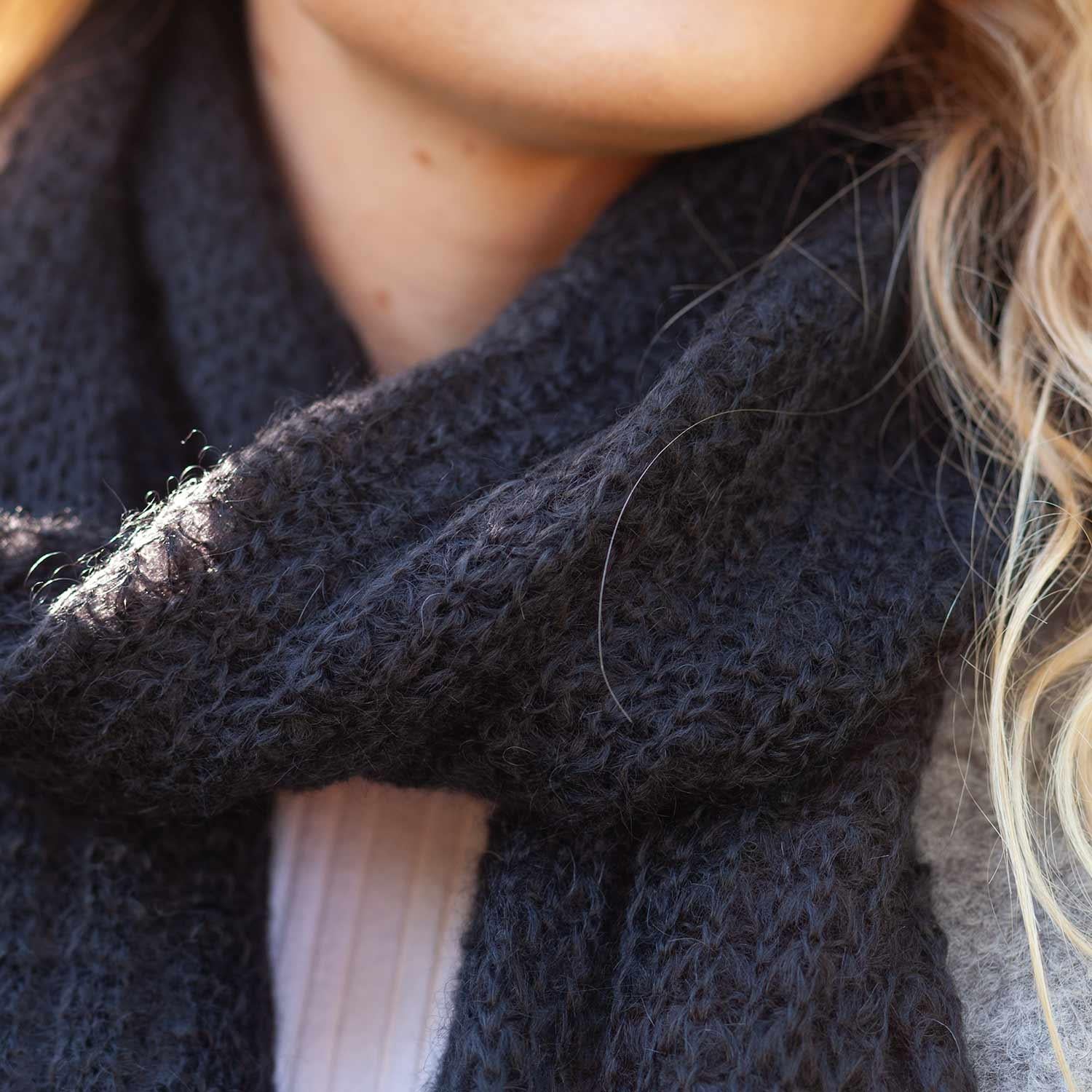 Kid Mohair Knitted Scarf Black - Image 3