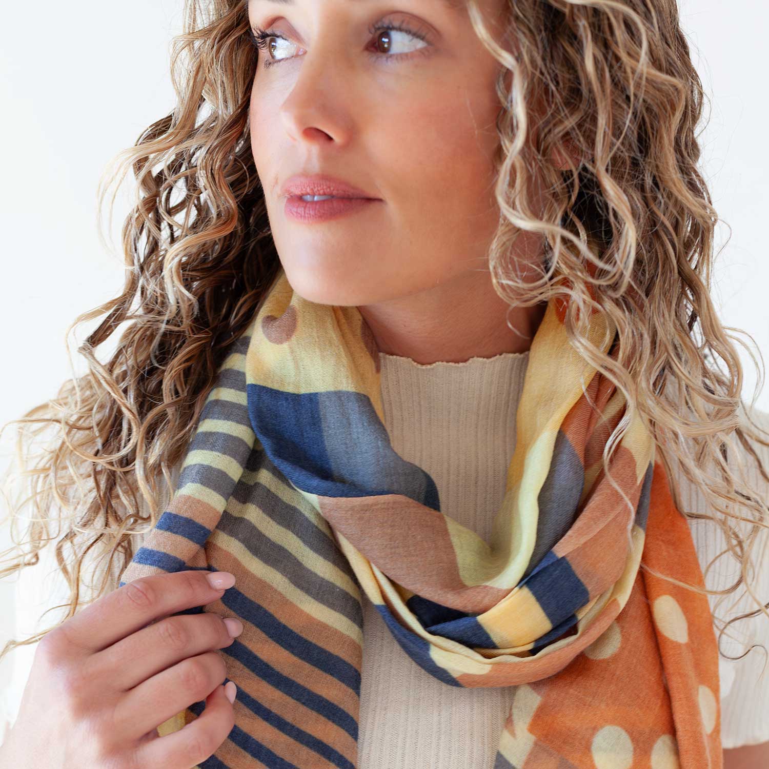 Luxe Merino Geometric Shawl Butterscotch & Navy - Image 2