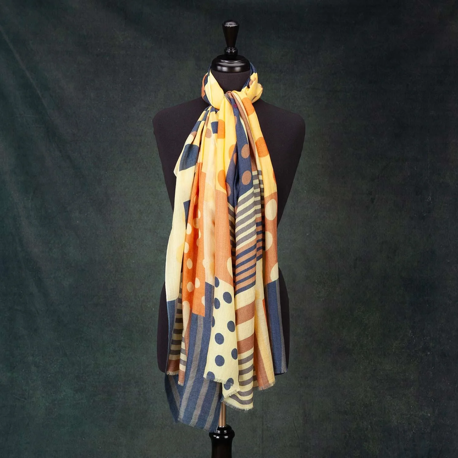 Luxe Merino Geometric Shawl Butterscotch & Navy - Image 3