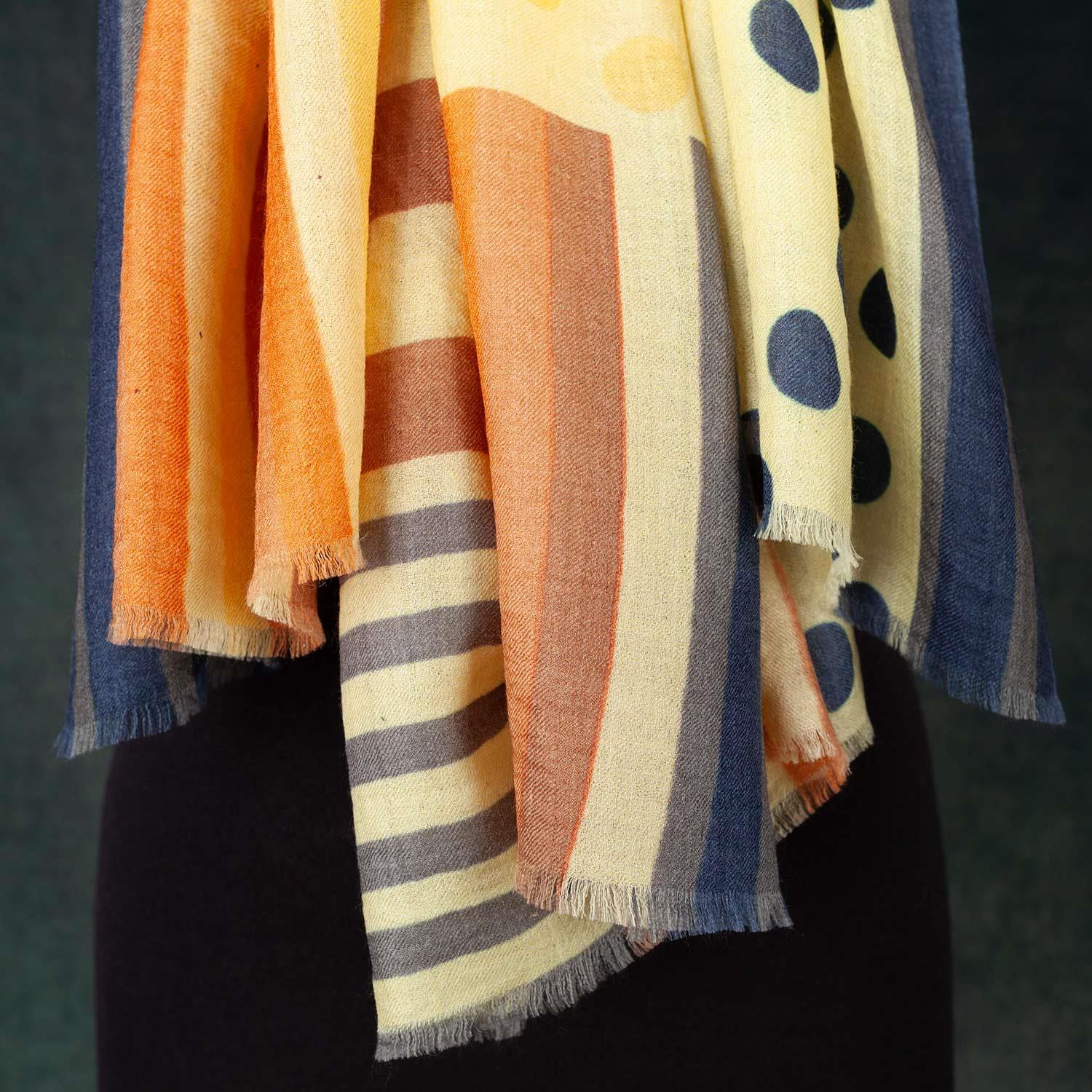 Luxe Merino Geometric Shawl Butterscotch & Navy - Image 4