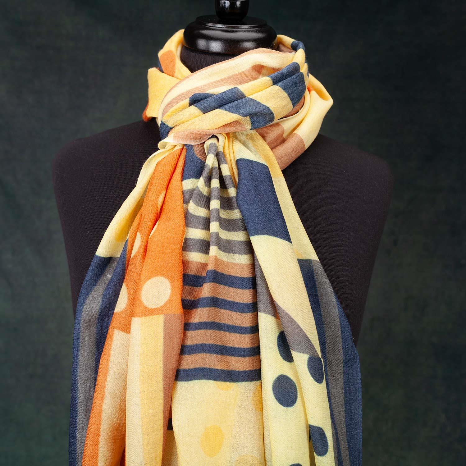 Luxe Merino Geometric Shawl Butterscotch & Navy - Image 5