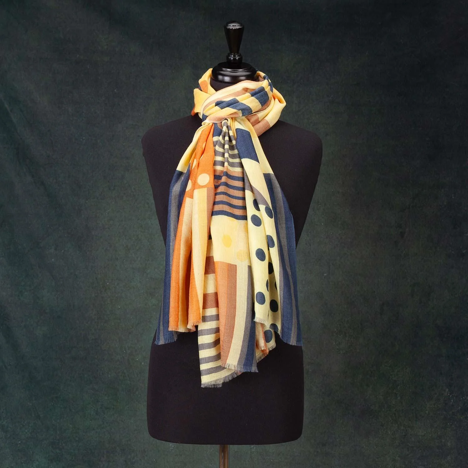 Luxe Merino Geometric Shawl Butterscotch & Navy - Image 6