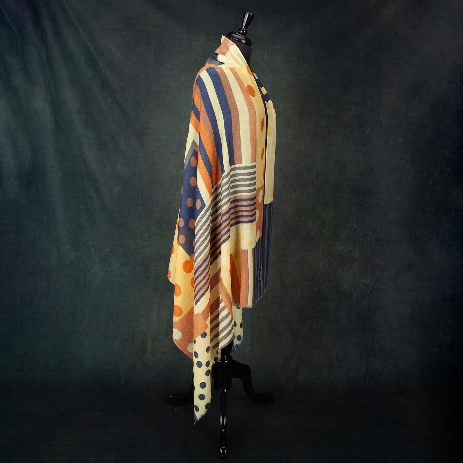 Luxe Merino Geometric Shawl Butterscotch & Navy - Image 7