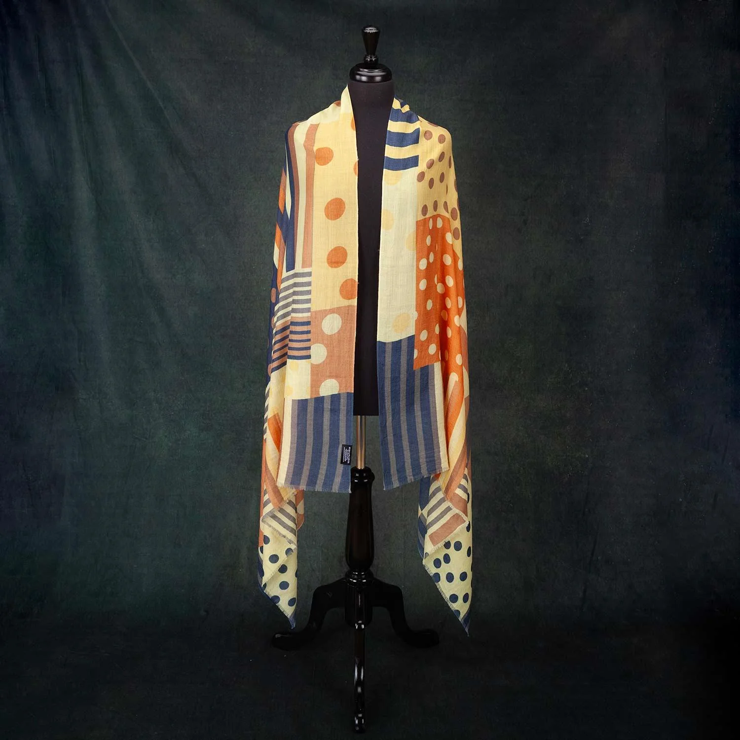 Luxe Merino Geometric Shawl Butterscotch & Navy - Image 8