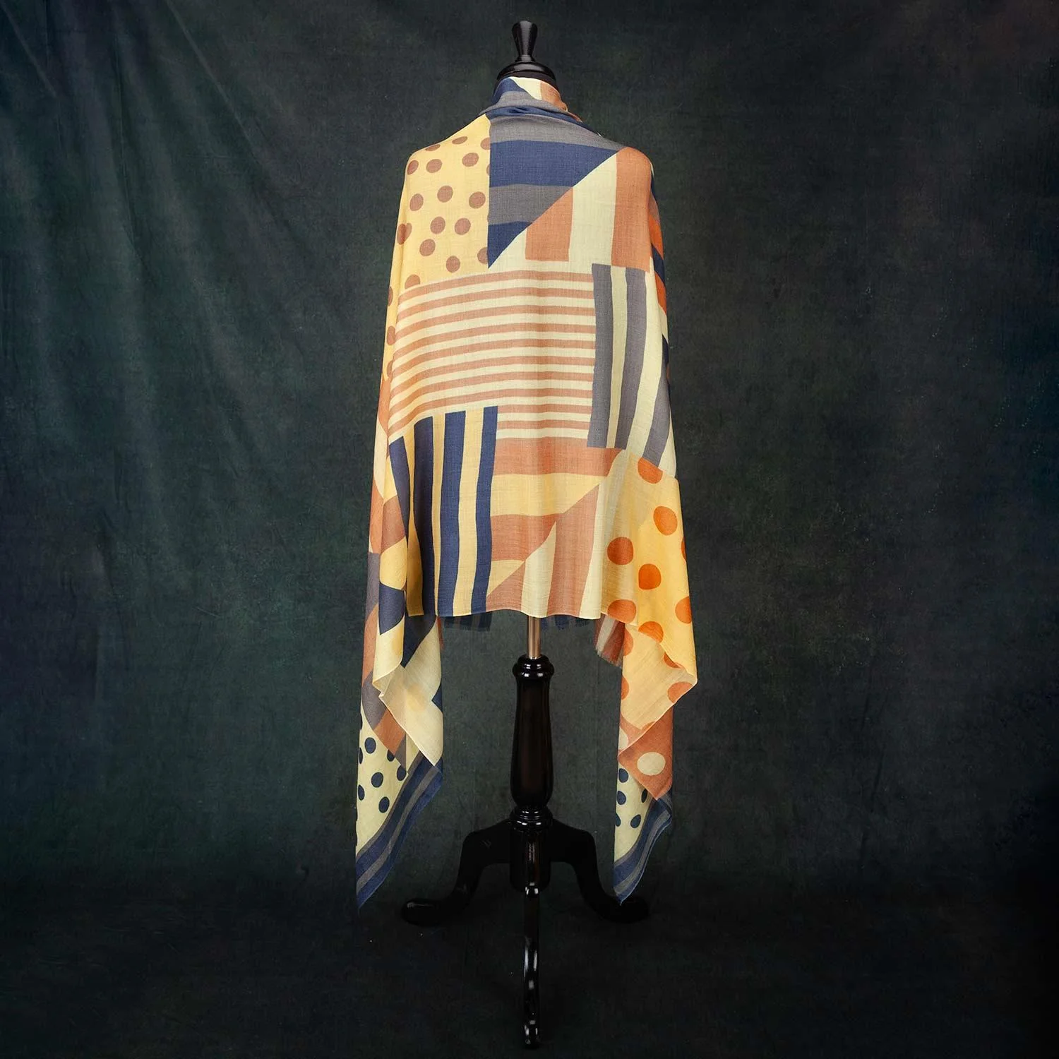 Luxe Merino Geometric Shawl Butterscotch & Navy - Image 9
