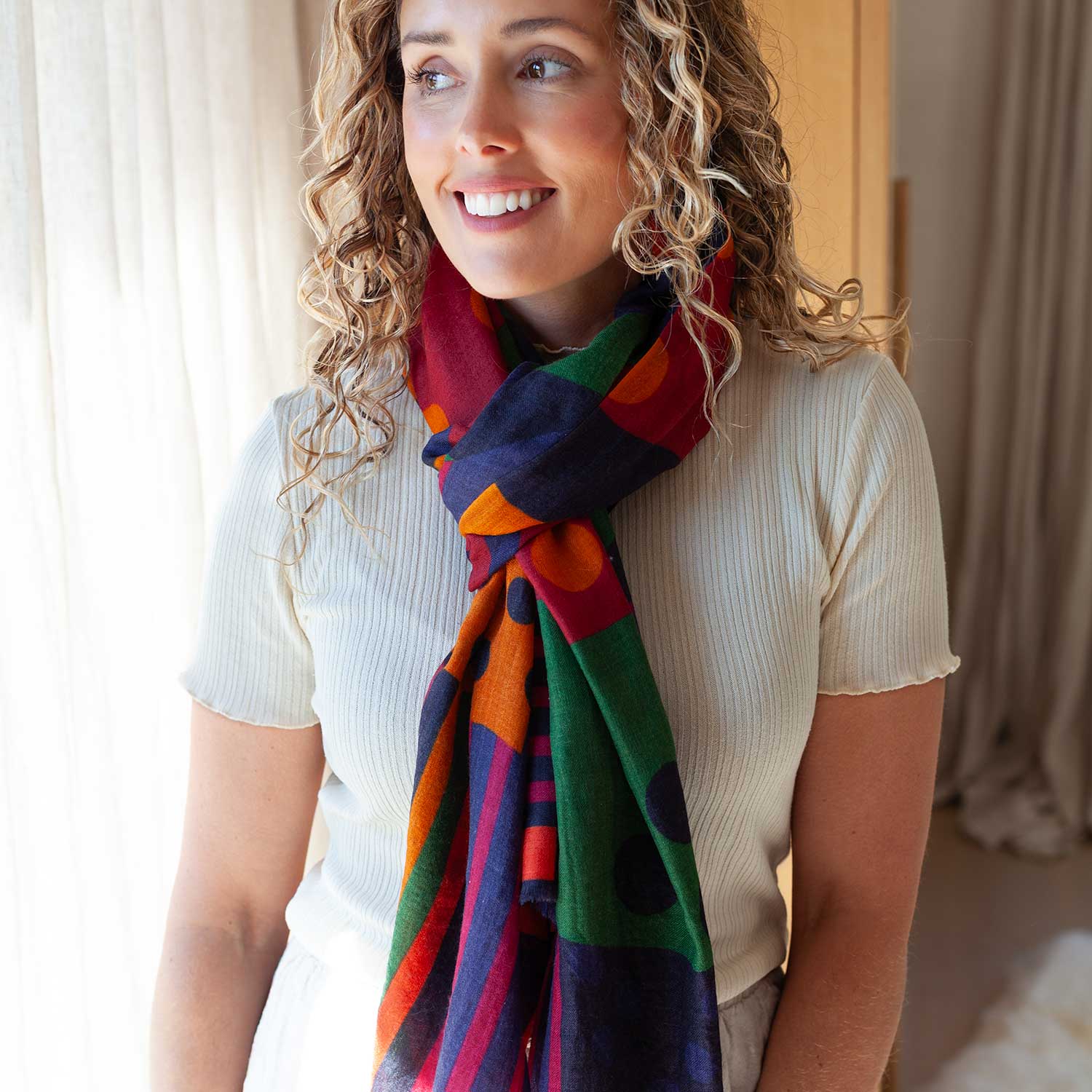 Luxe Merino Geometric Shawl Sunset
