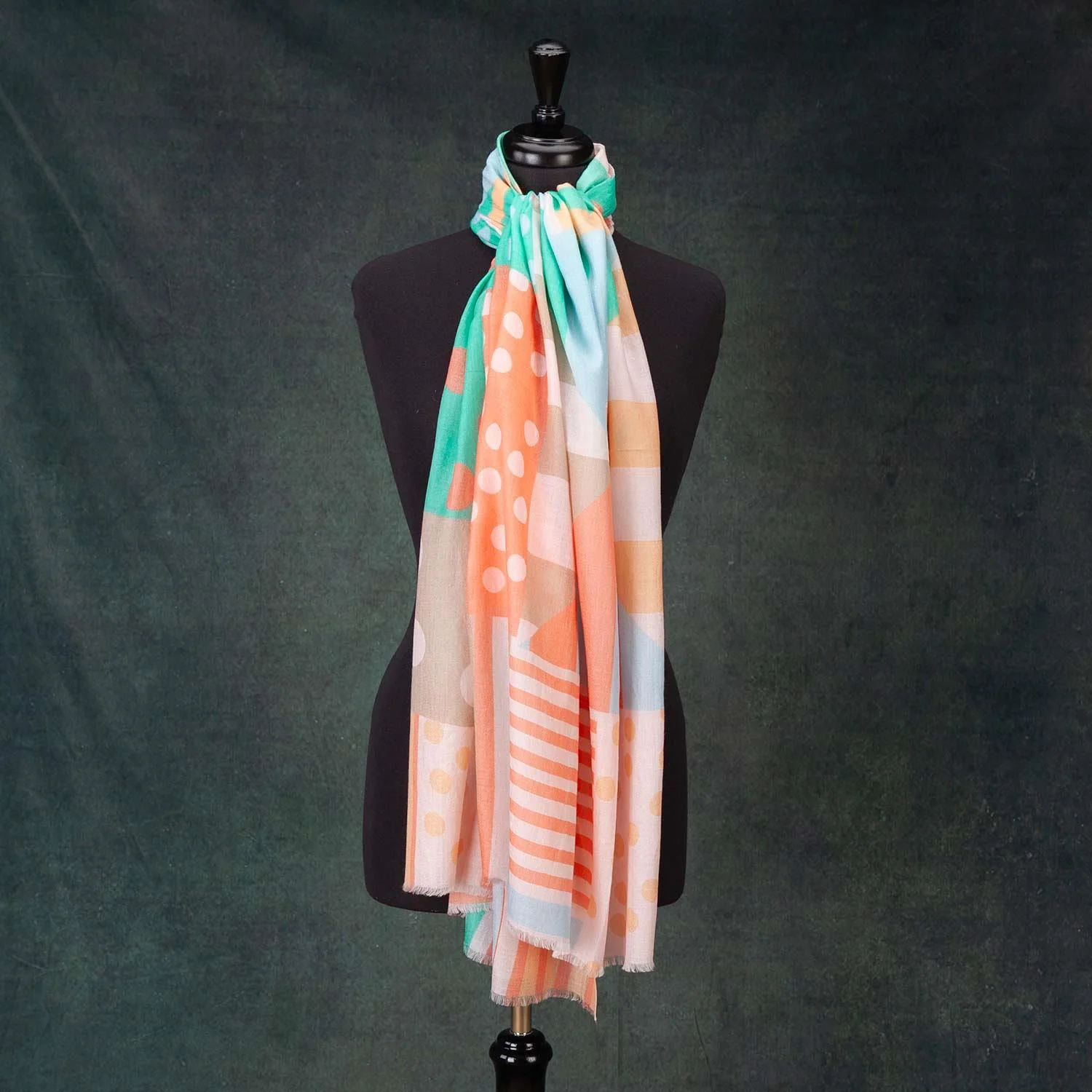 Luxe Merino Geometric Shawl Mint & Coral - Image 2