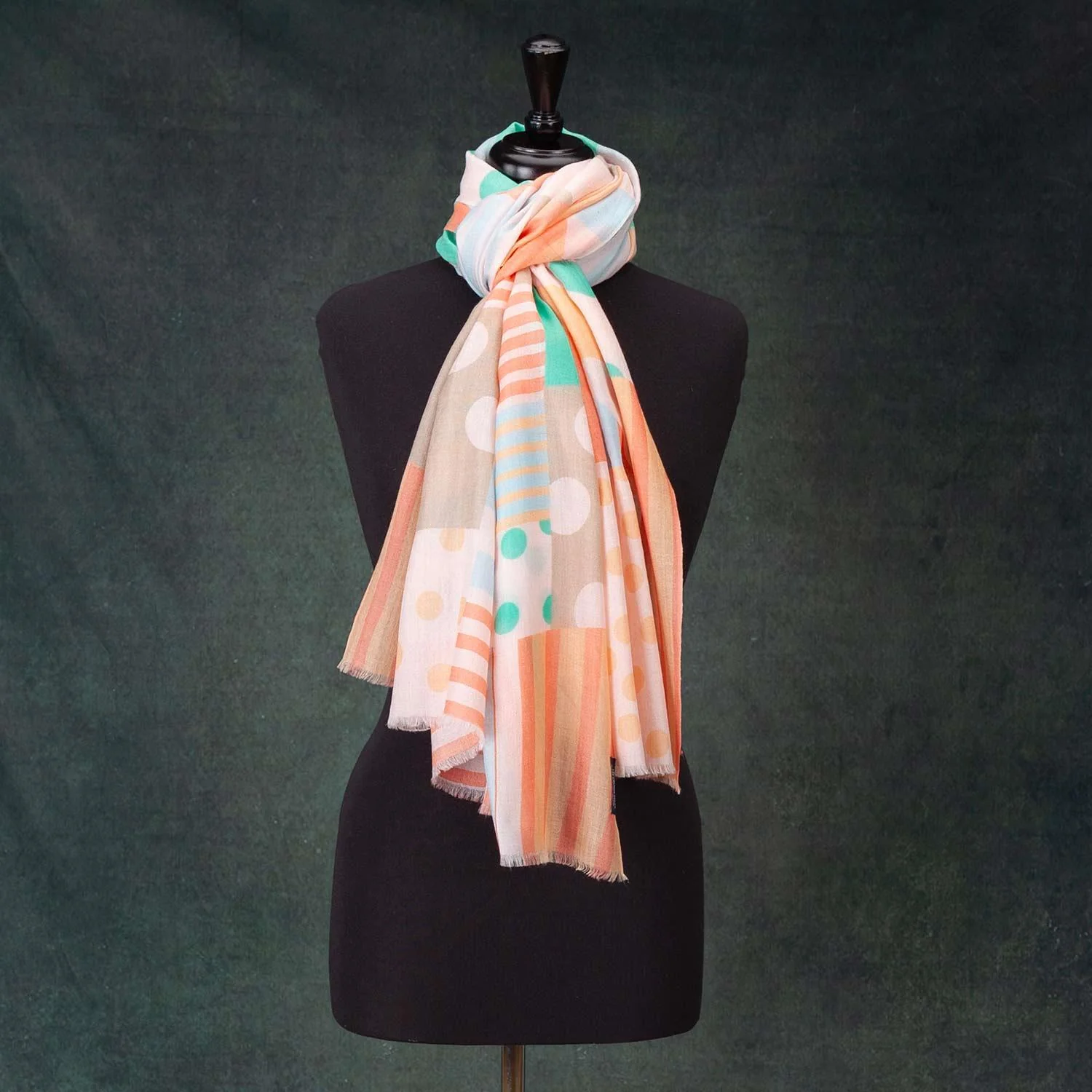 Luxe Merino Geometric Shawl Mint & Coral - Image 3