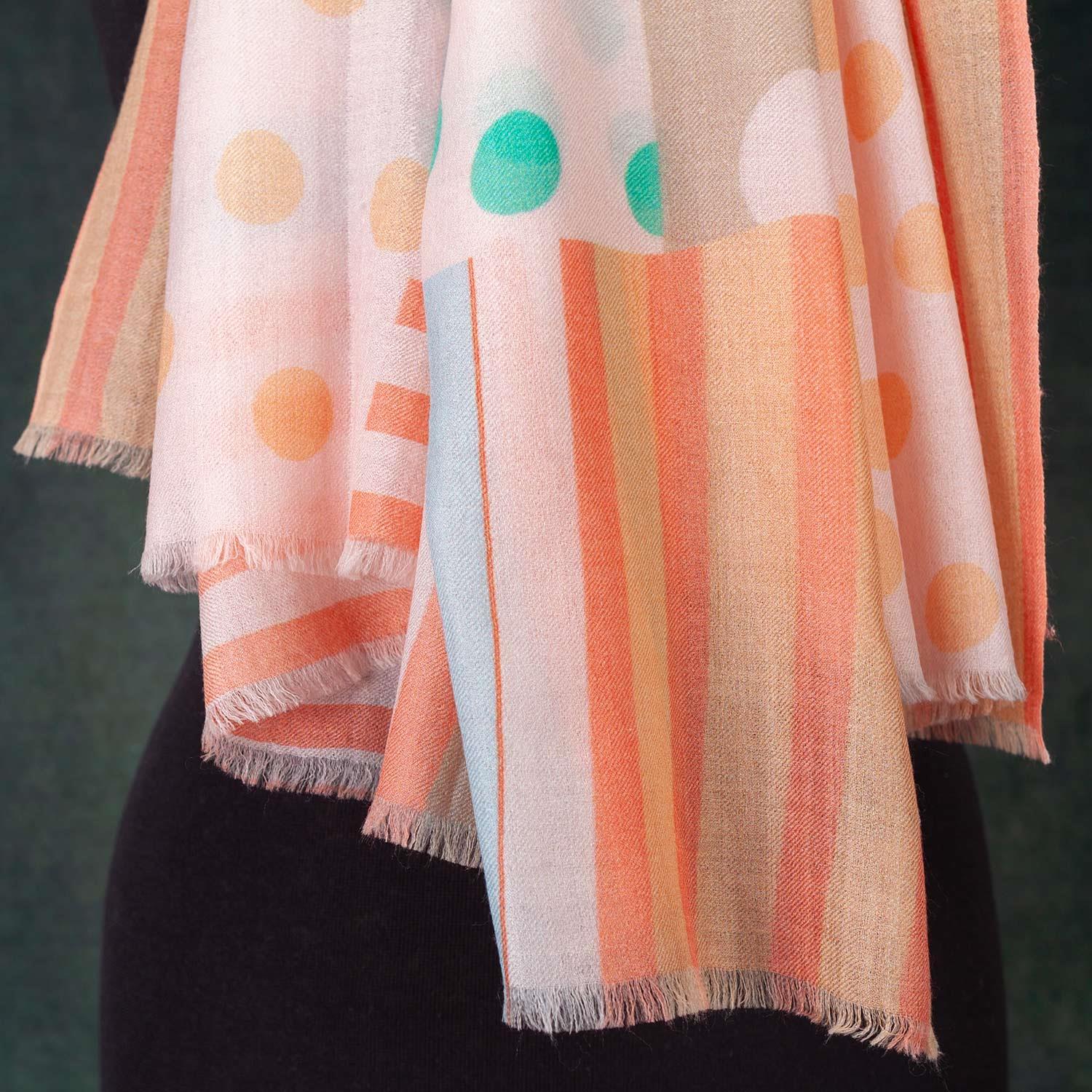 Luxe Merino Geometric Shawl Mint & Coral - Image 4