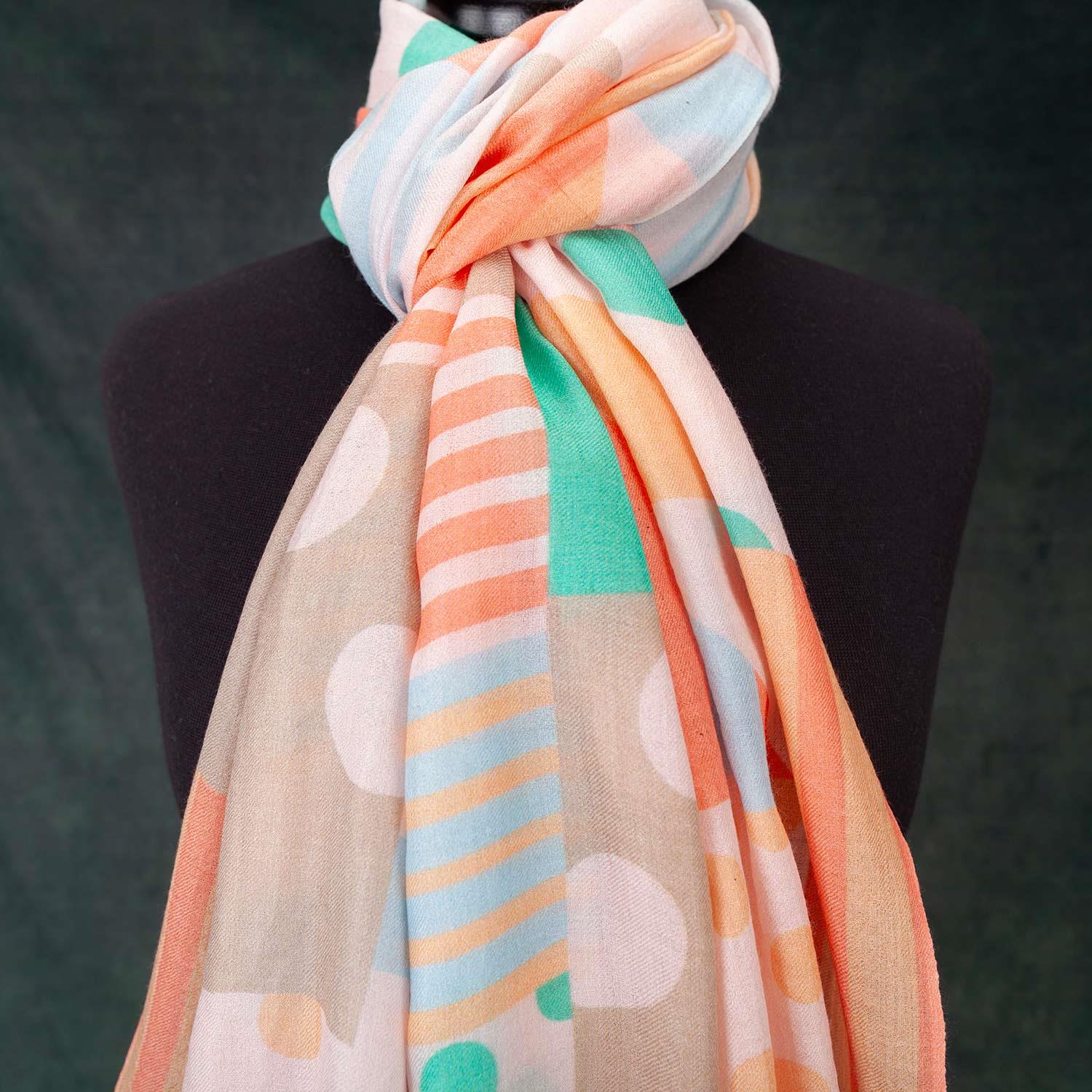 Luxe Merino Geometric Shawl Mint & Coral - Image 5