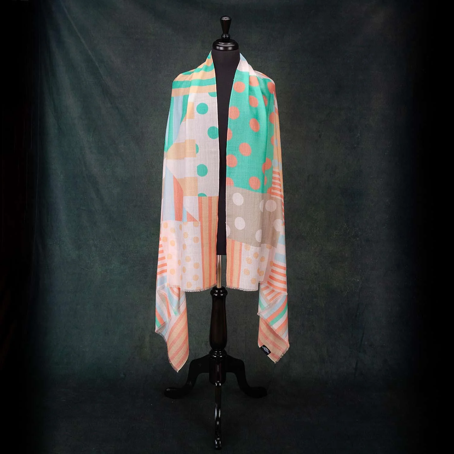 Luxe Merino Geometric Shawl Mint & Coral - Image 6