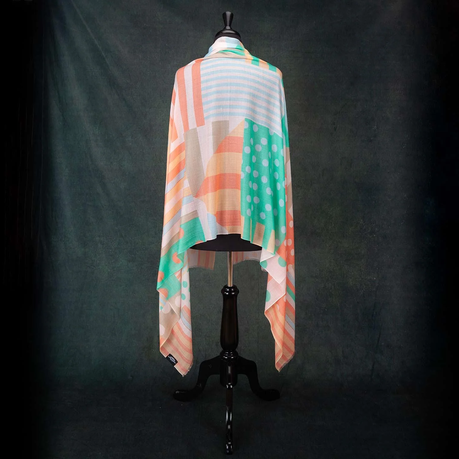 Luxe Merino Geometric Shawl Mint & Coral - Image 7
