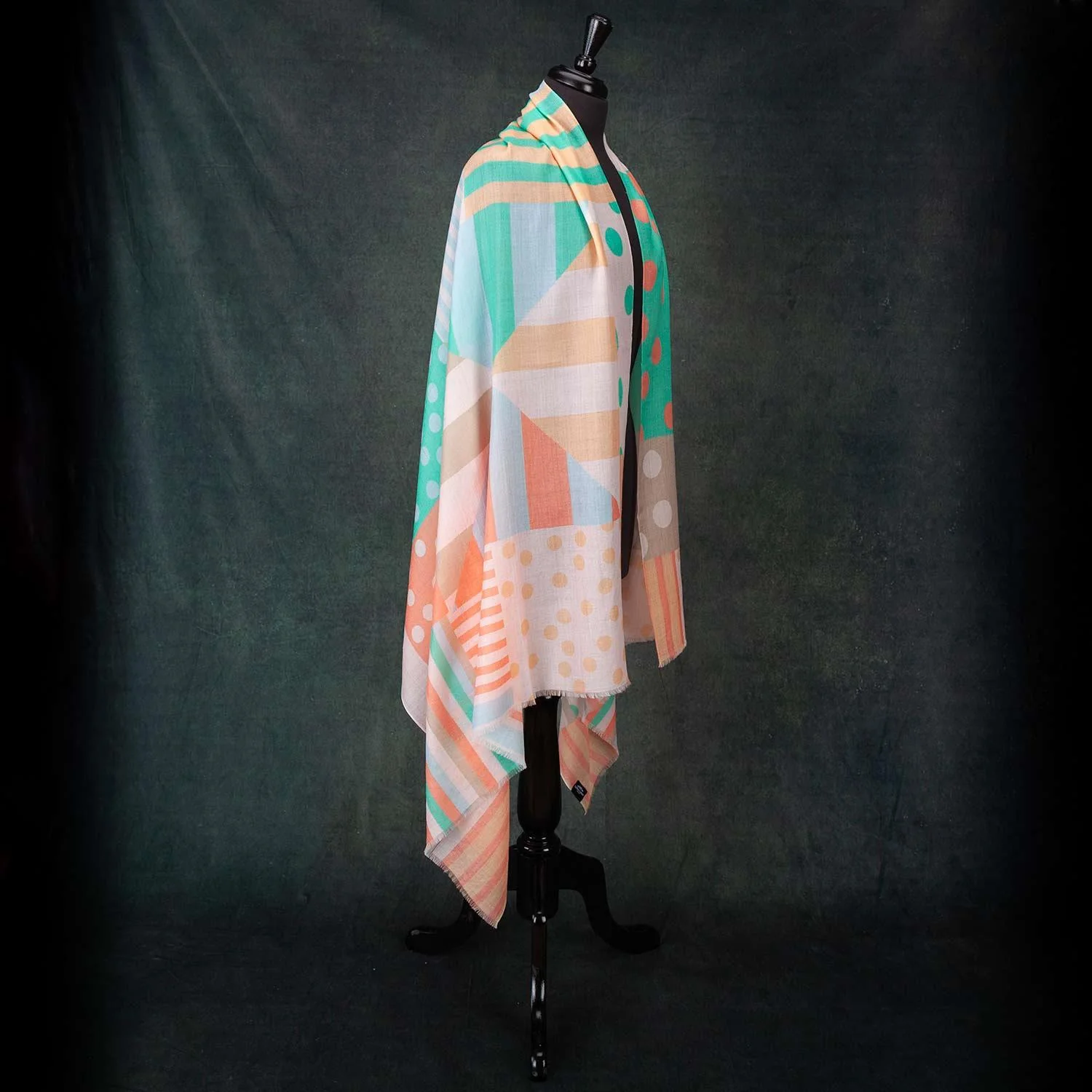 Luxe Merino Geometric Shawl Mint & Coral - Image 8