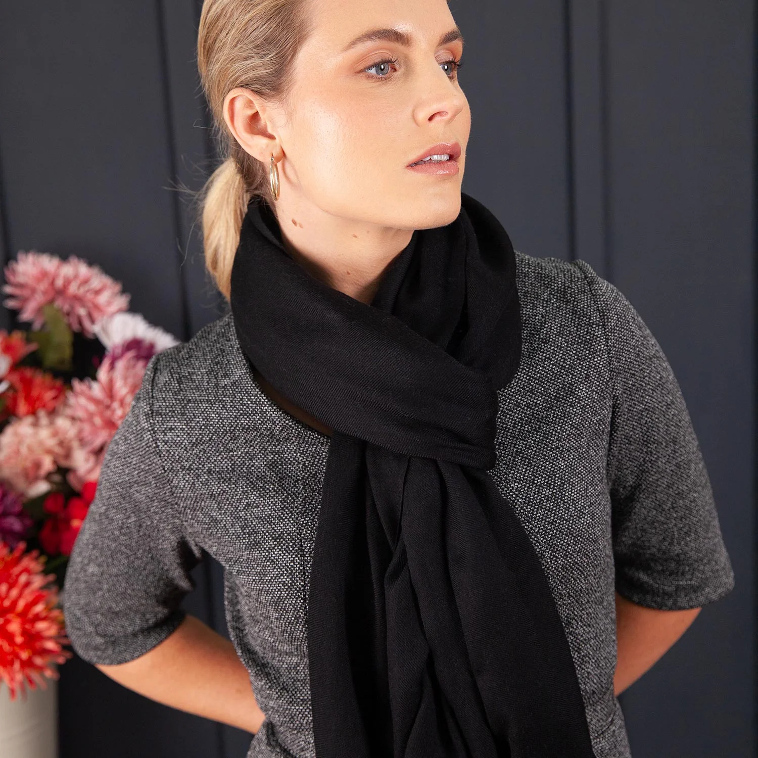 Luxe Merino Silk Shawl Black - Image 3