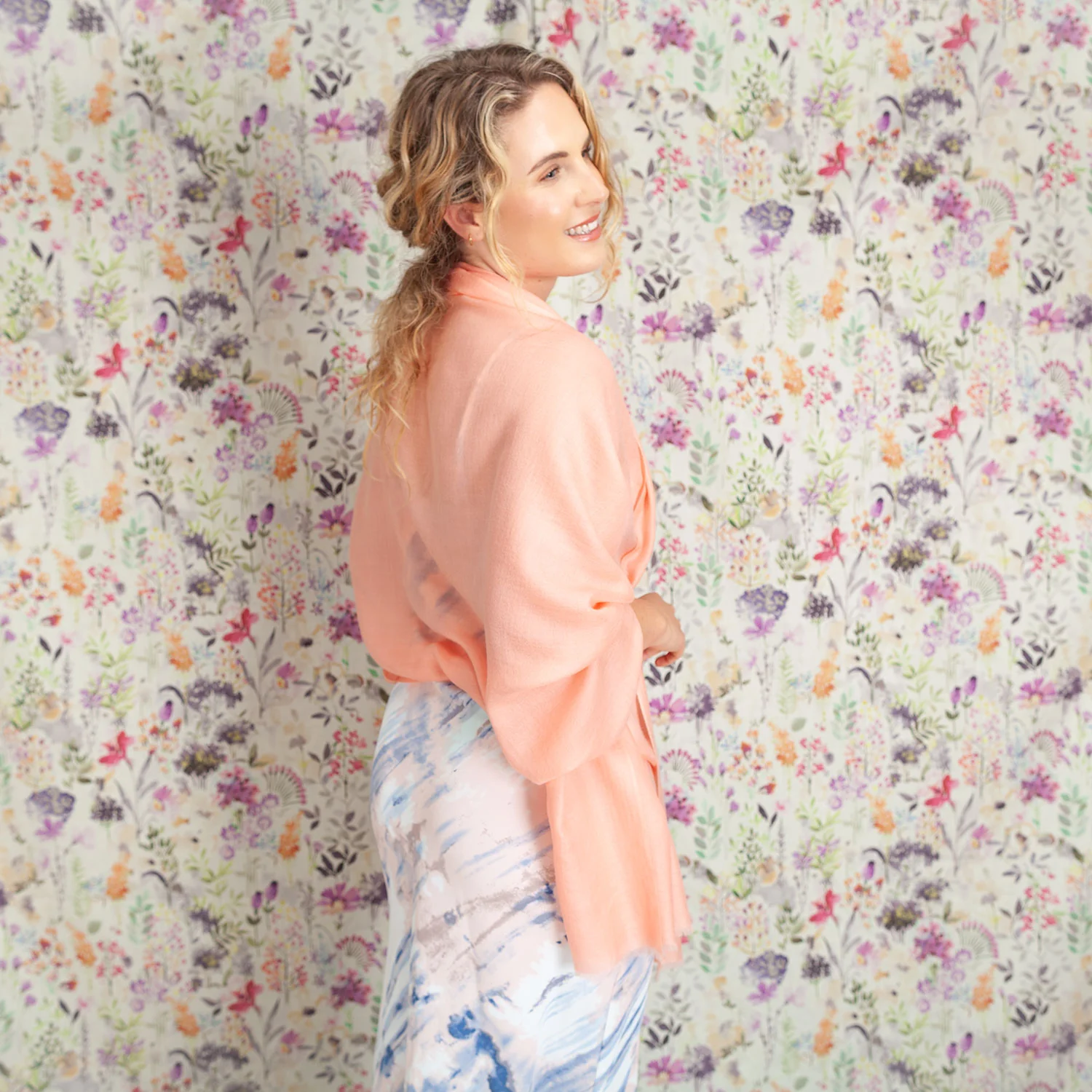 Luxe Merino Silk Shawl Coral - Image 2