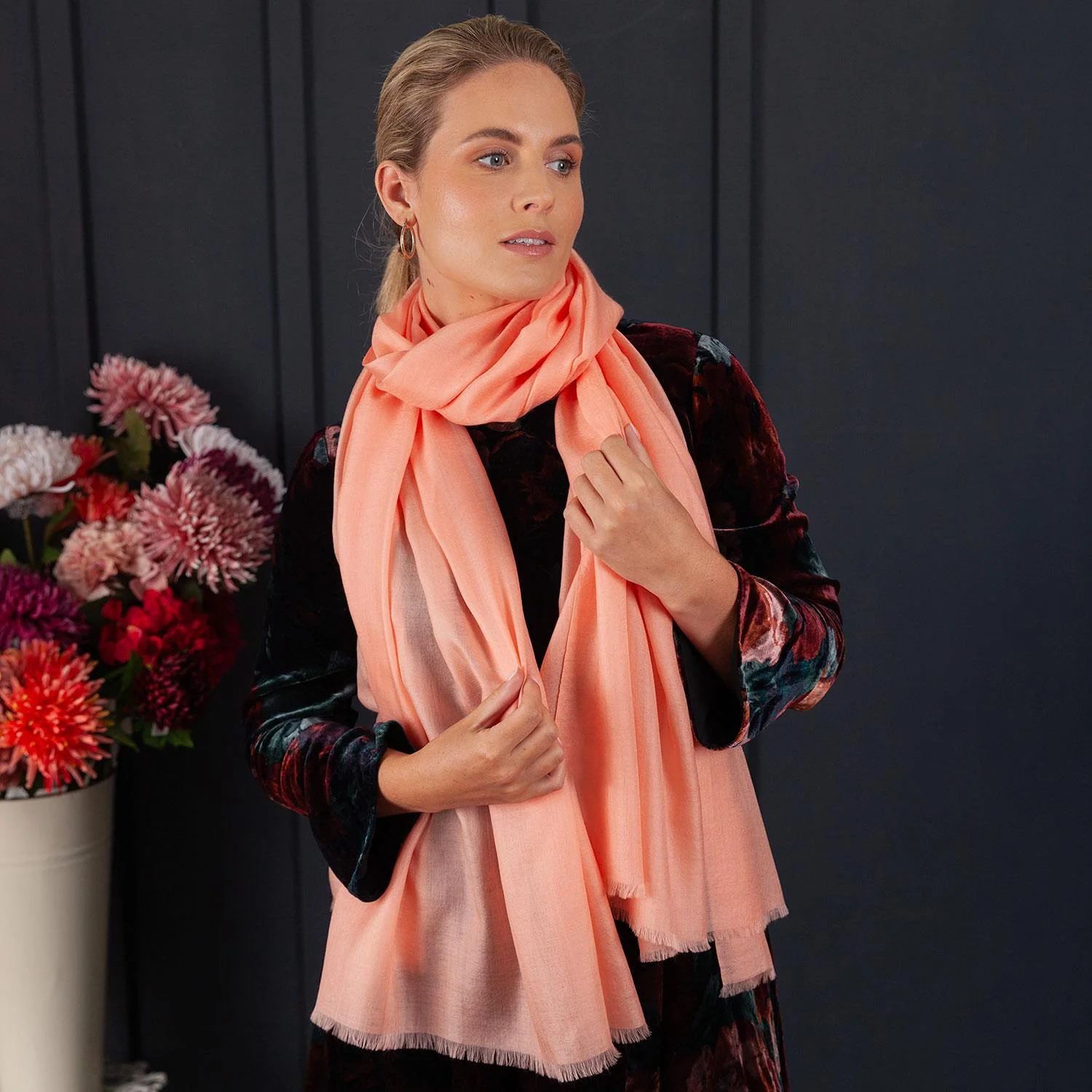 Luxe Merino Silk Shawl Coral - Image 3