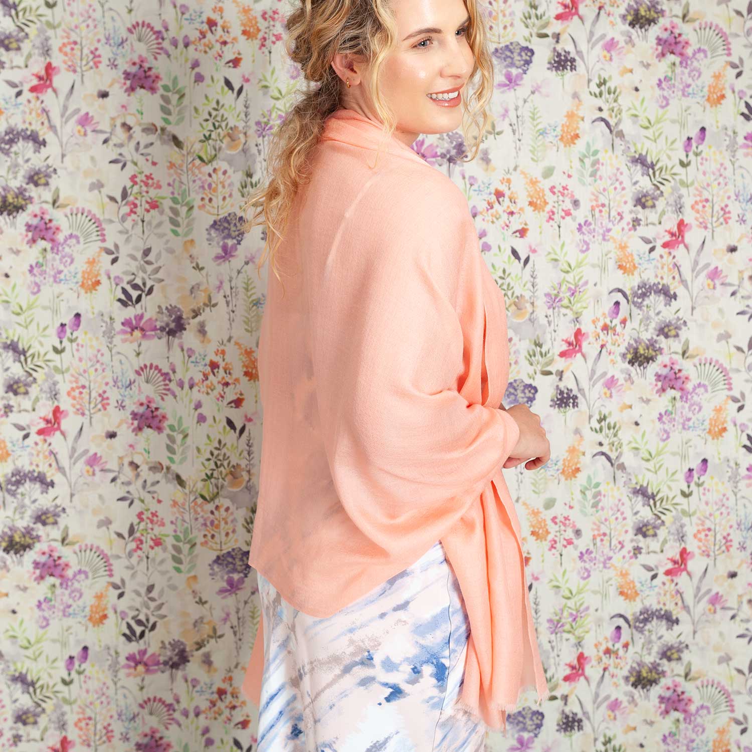 Luxe Merino Silk Shawl Coral - Image 4