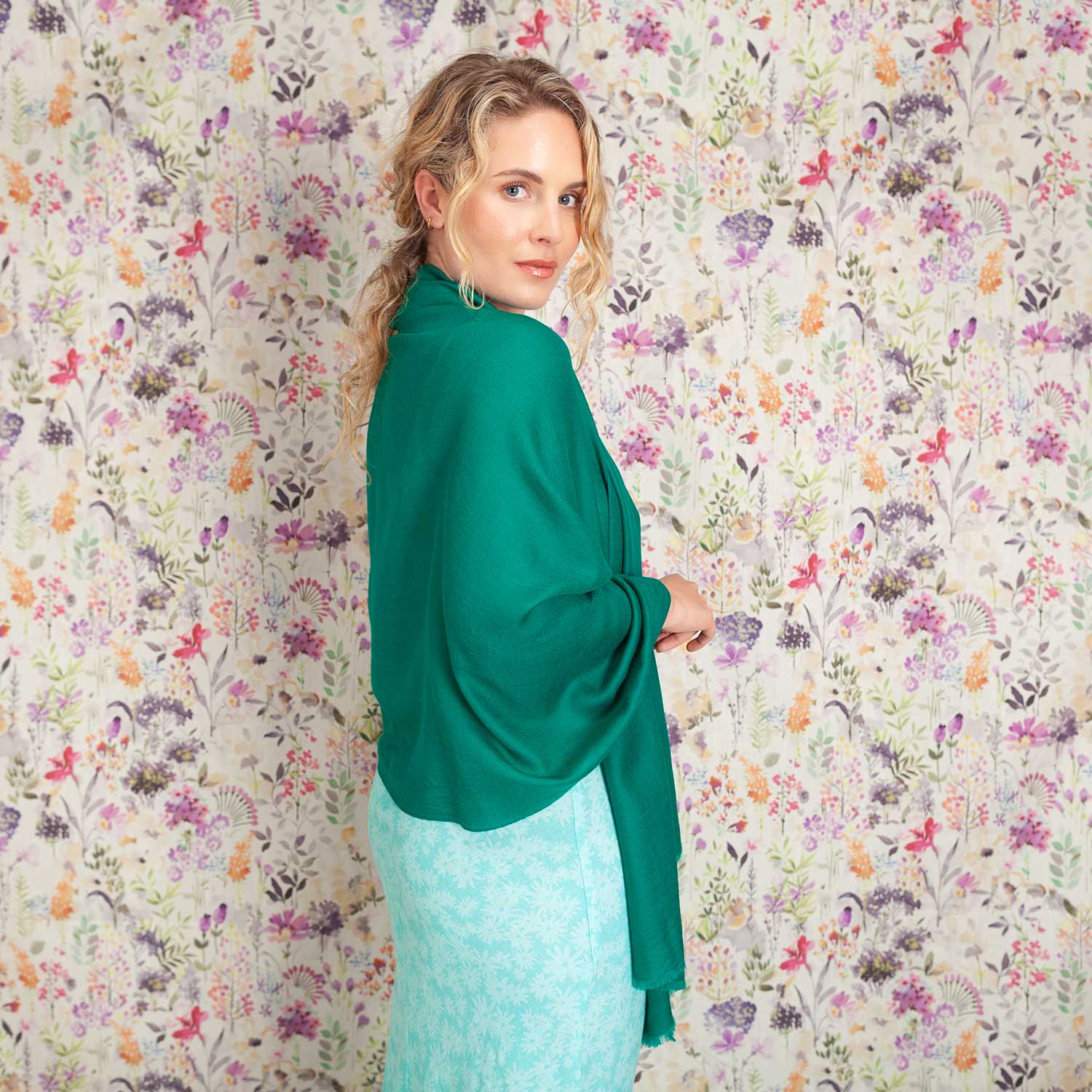 Luxe Merino Silk Shawl Emerald - Image 5