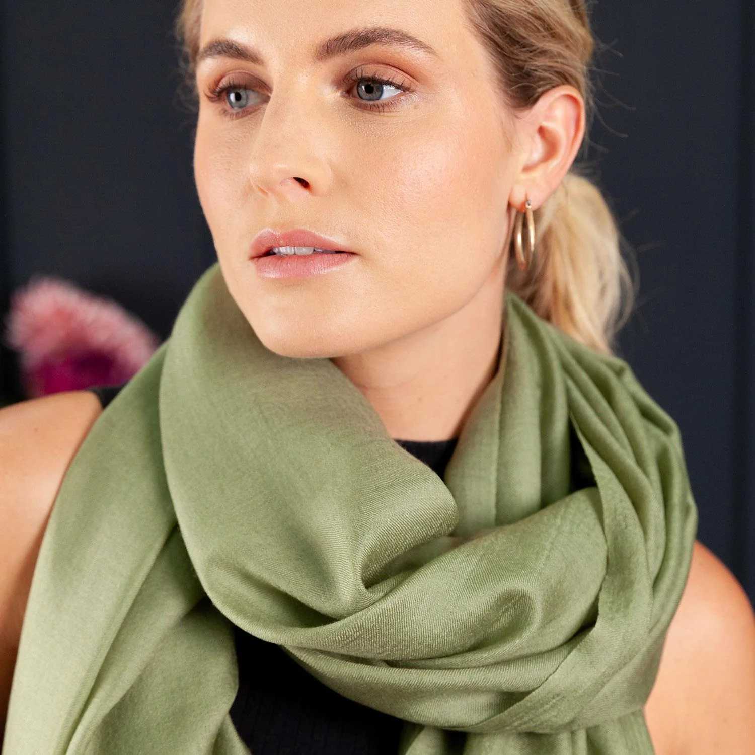 Luxe Merino Silk Shawl Khaki - Image 3