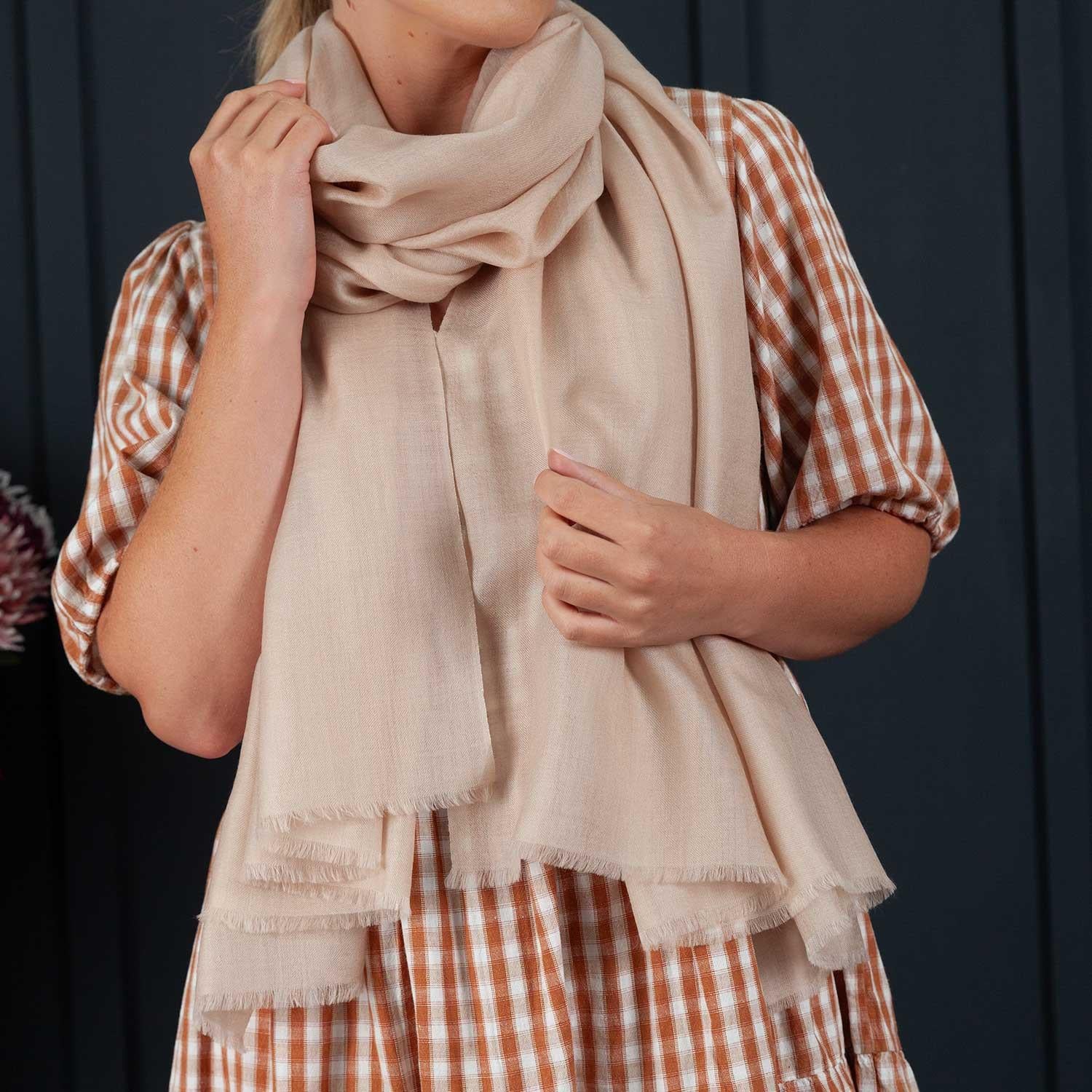 Luxe Merino Silk Shawl Latte - Image 6
