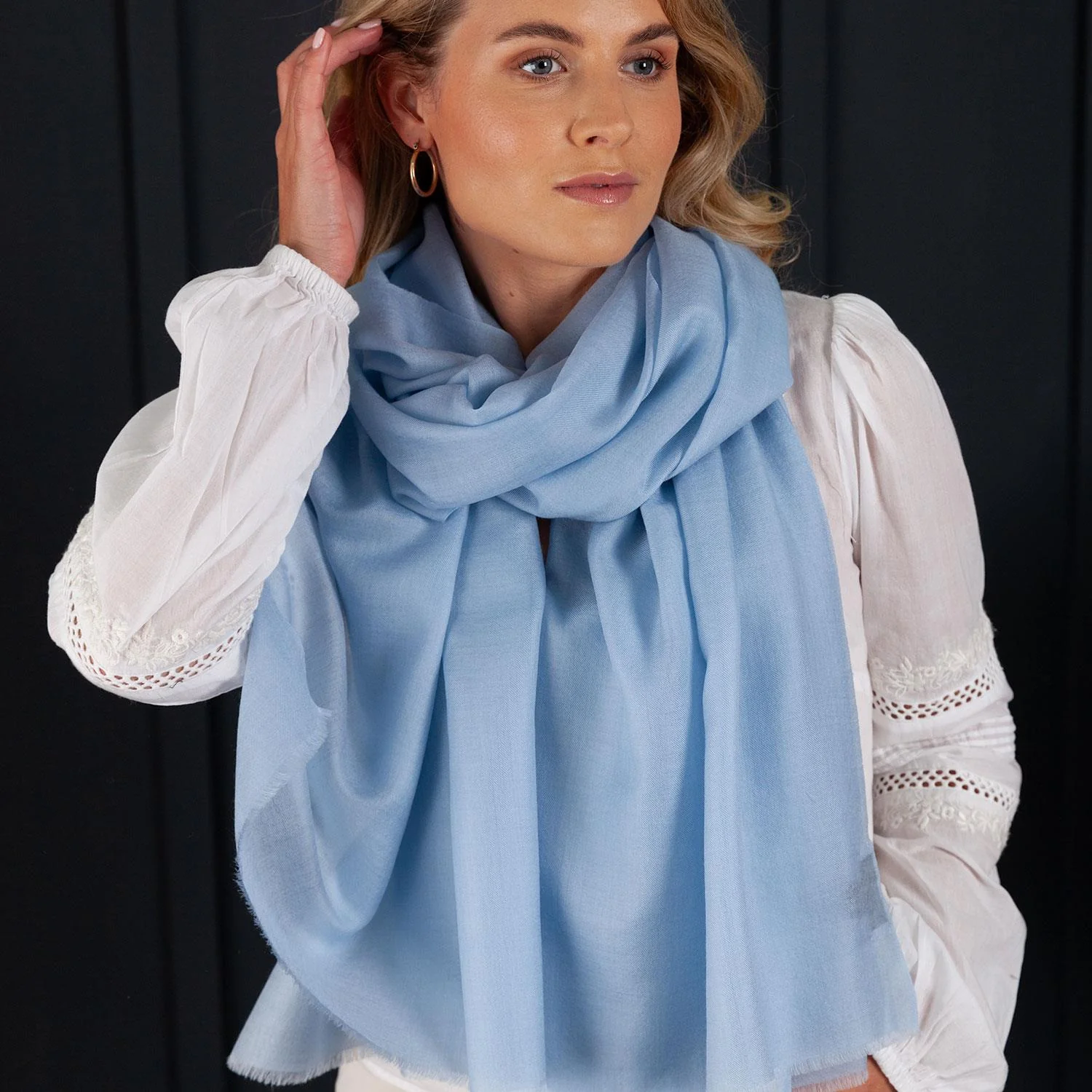 Luxe Merino Silk Shawl Light Blue - Image 3