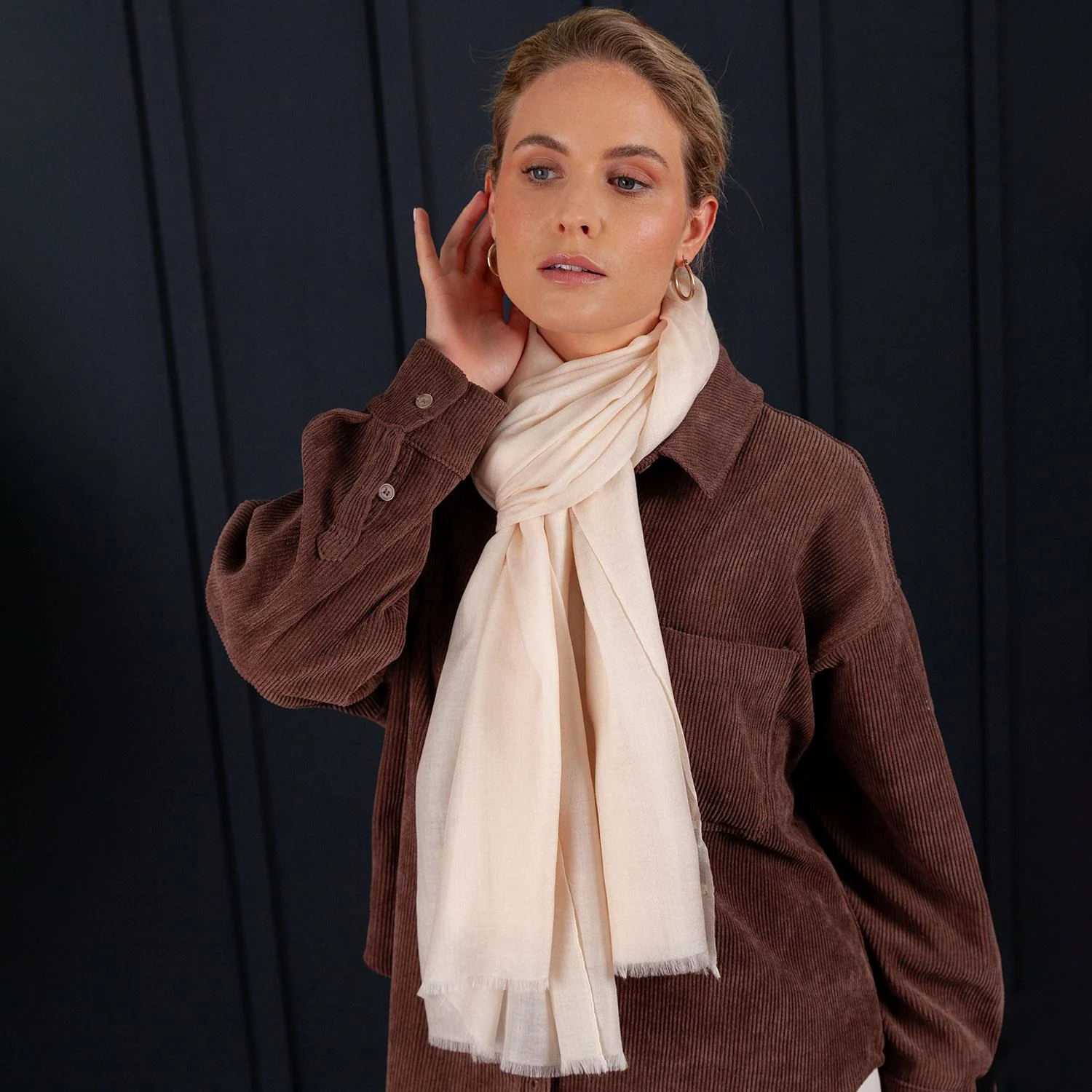 Luxe Merino Silk Shawl Oyster - Image 4