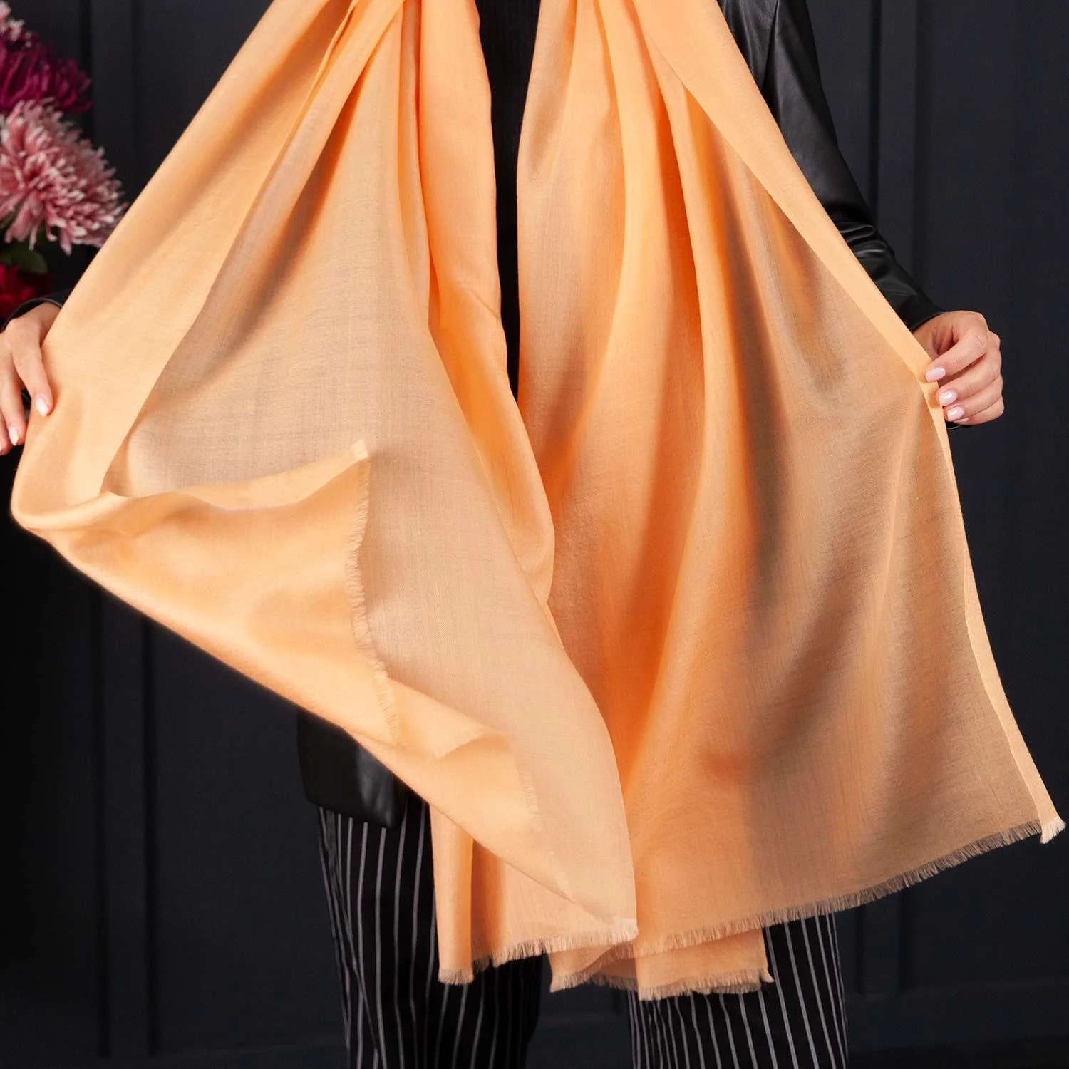 Luxe Merino Silk Shawl Peach - Image 2