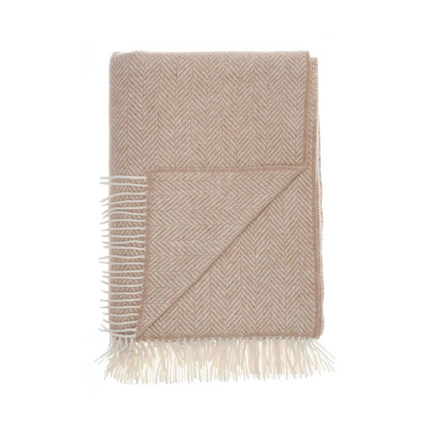 Merino Cashmere Blend Throw Beige Herringbone
