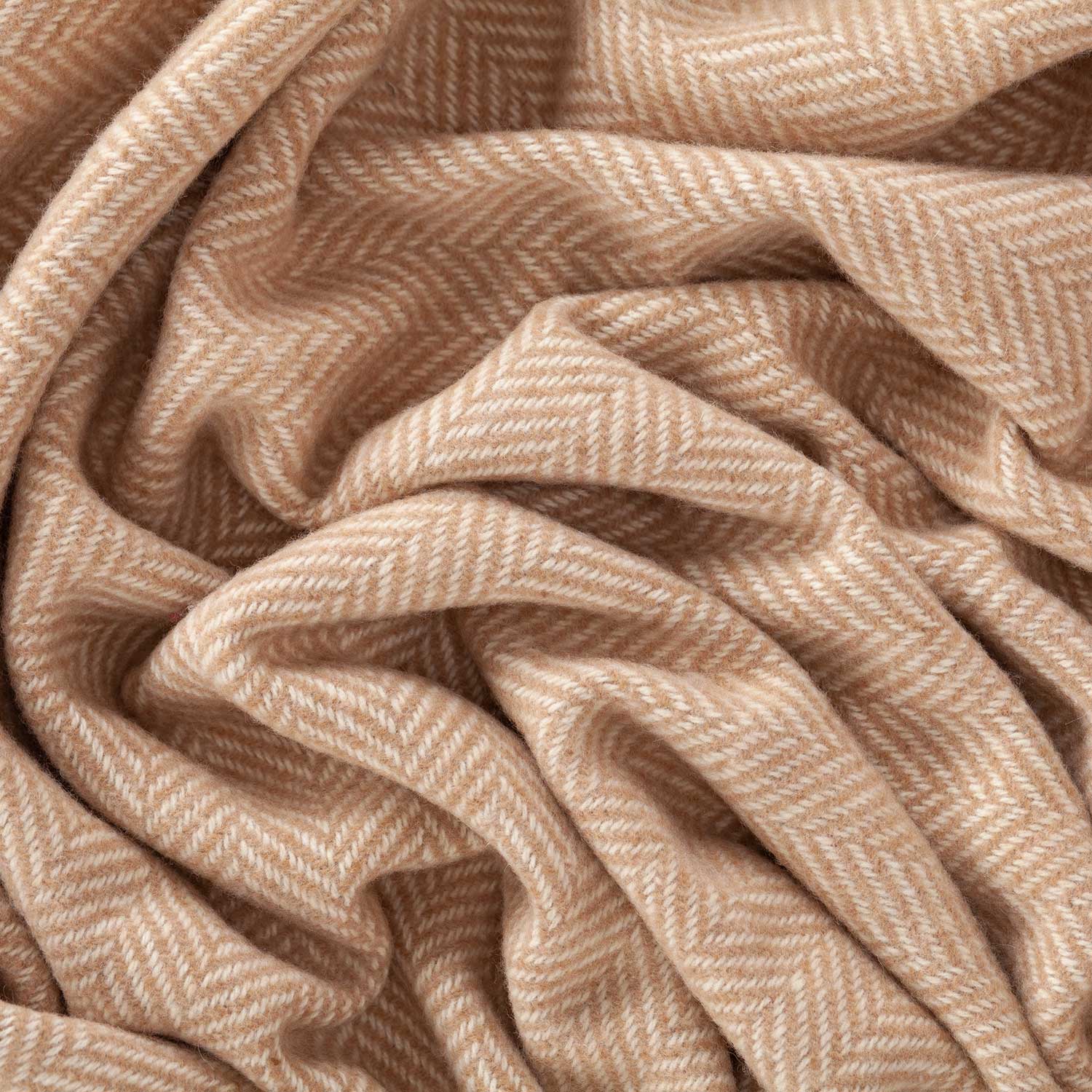 Merino Cashmere Blend Throw Beige Herringbone - Image 4