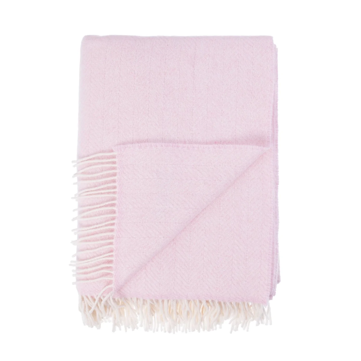 Merino Cashmere Blend Throw Softest Pink Herringbone