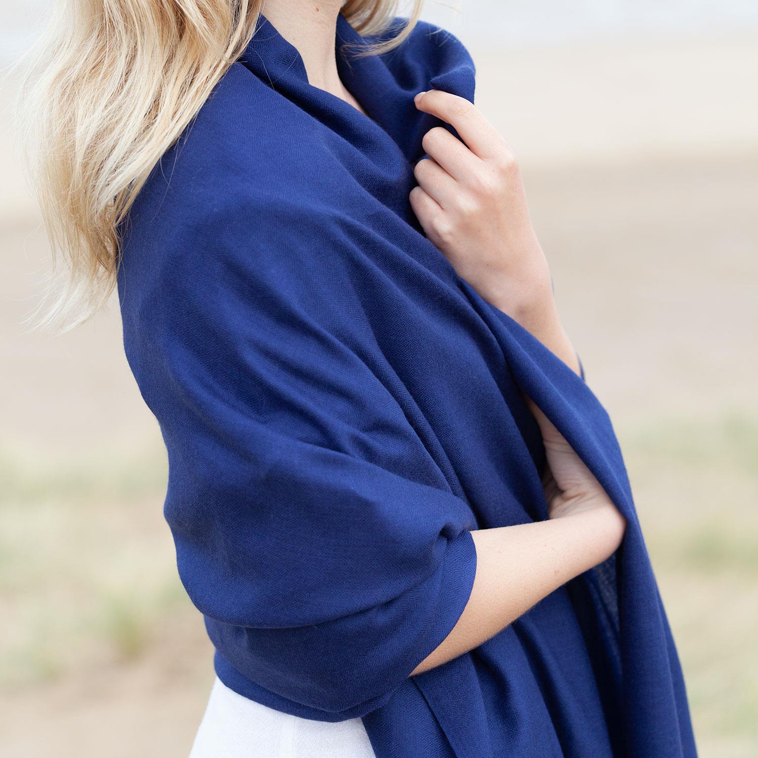 Merino Wool Shawl Navy - Image 3