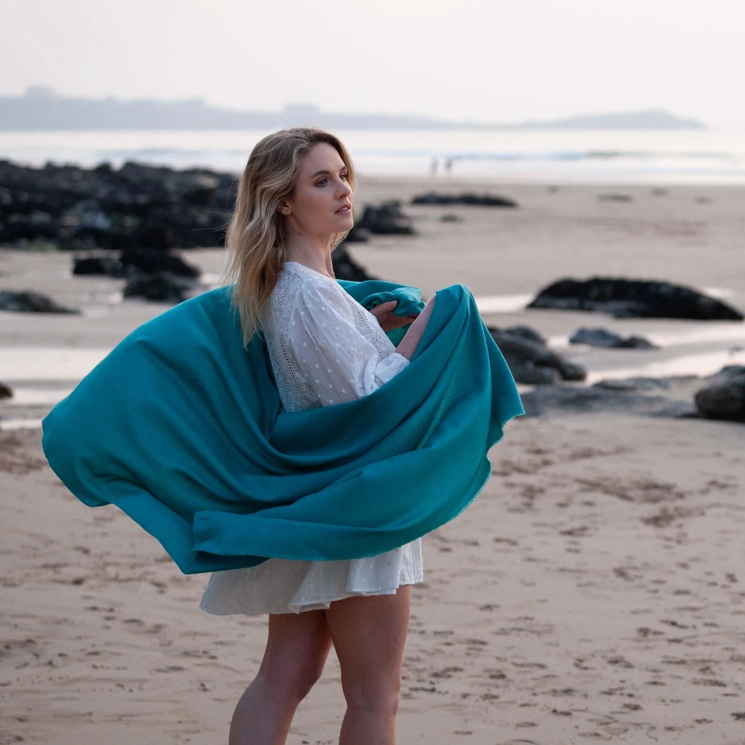 Merino Wool Shawl Teal - Image 3