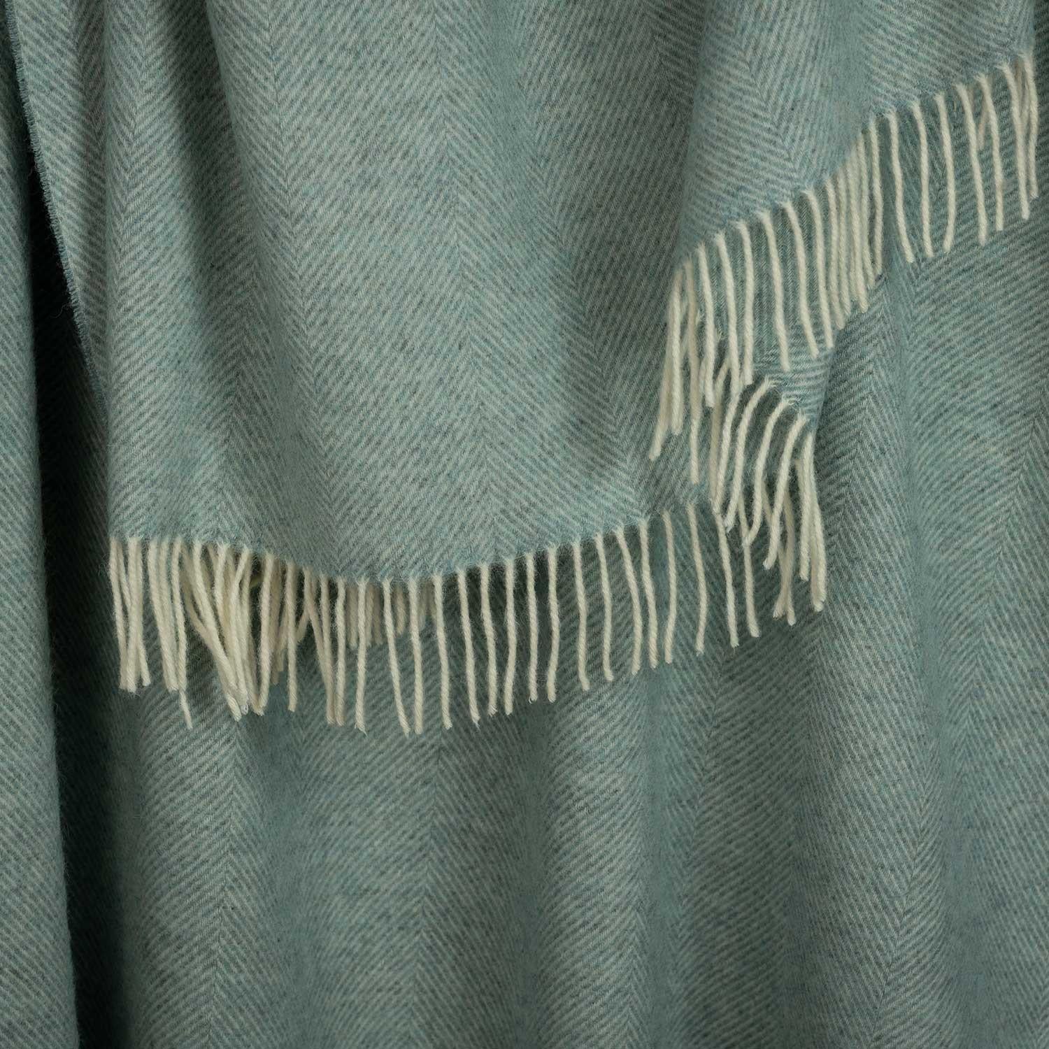 Shetland Wool Herringbone Throw - Duck Egg - Image 2