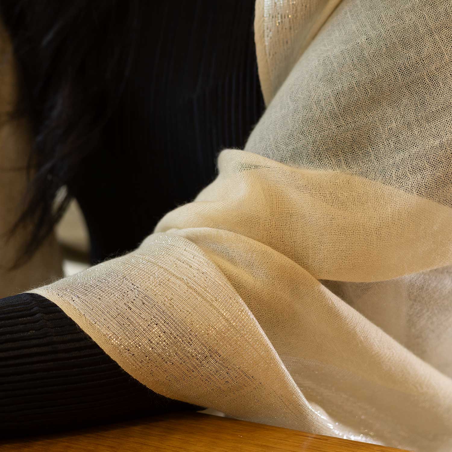 Silver Bordered Cashmere Pashmina Stole Gold - Image 5