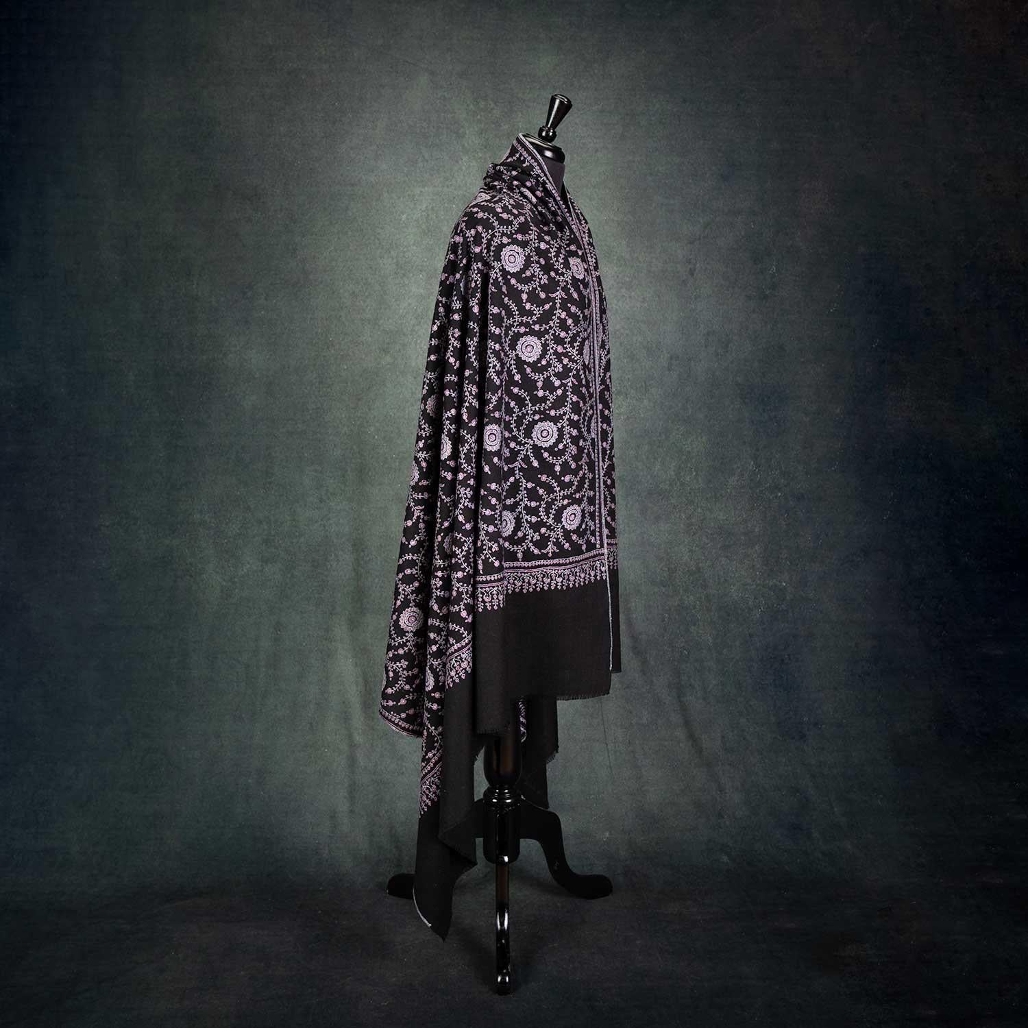 Sozni Embroidered Black Chakra Shawl 'Sudarshan' - Image 4