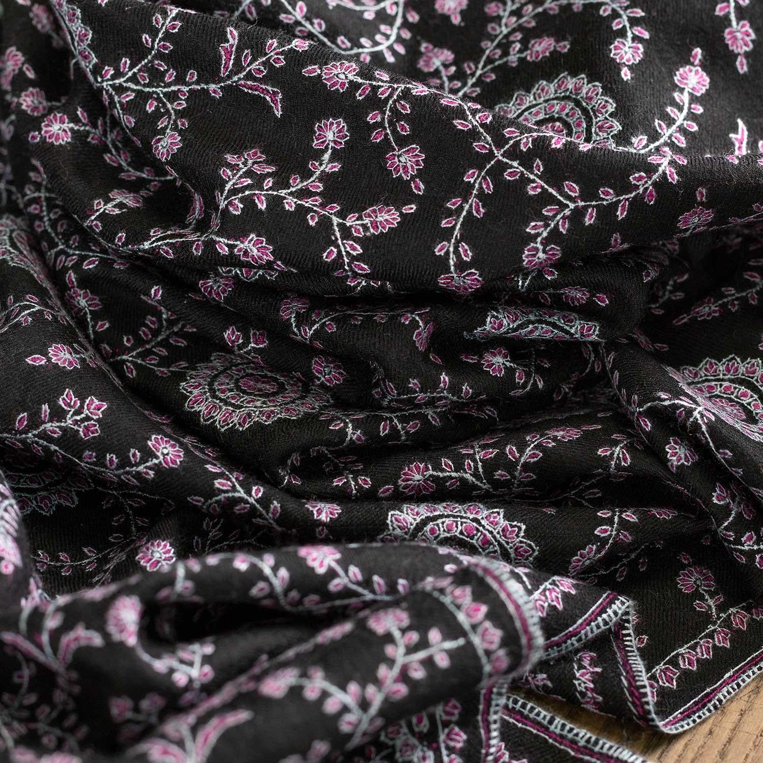 Sozni Embroidered Black Chakra Shawl 'Sudarshan' - Image 7