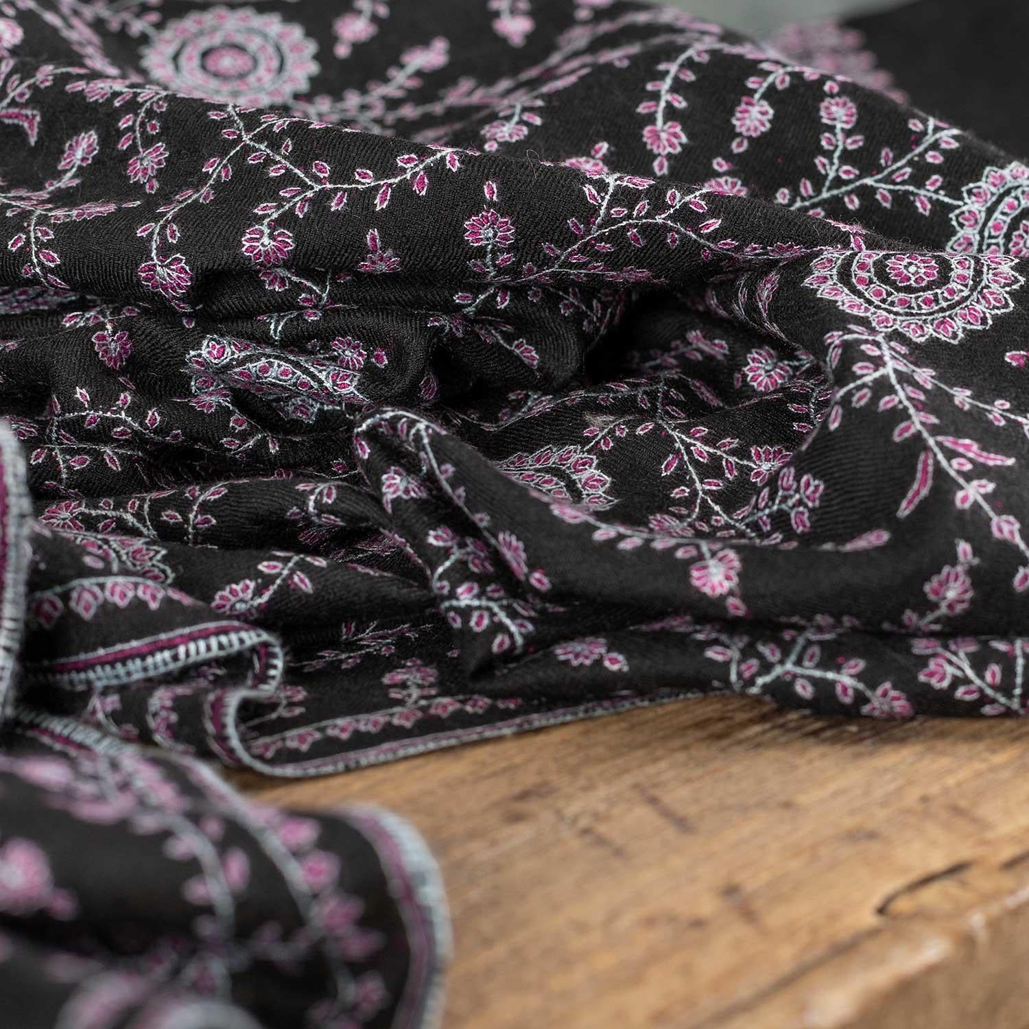Sozni Embroidered Black Chakra Shawl 'Sudarshan' - Image 8