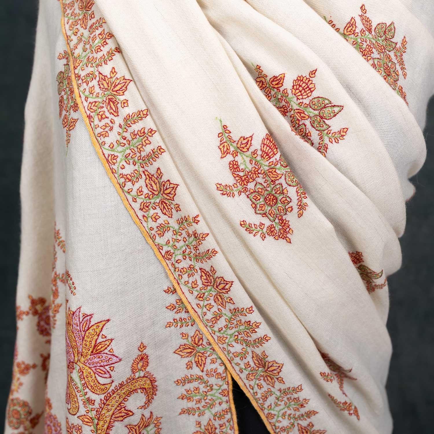 Sozni Embroidered Pashmina 'The Colours of Sunrise' Bhajan - Image 5