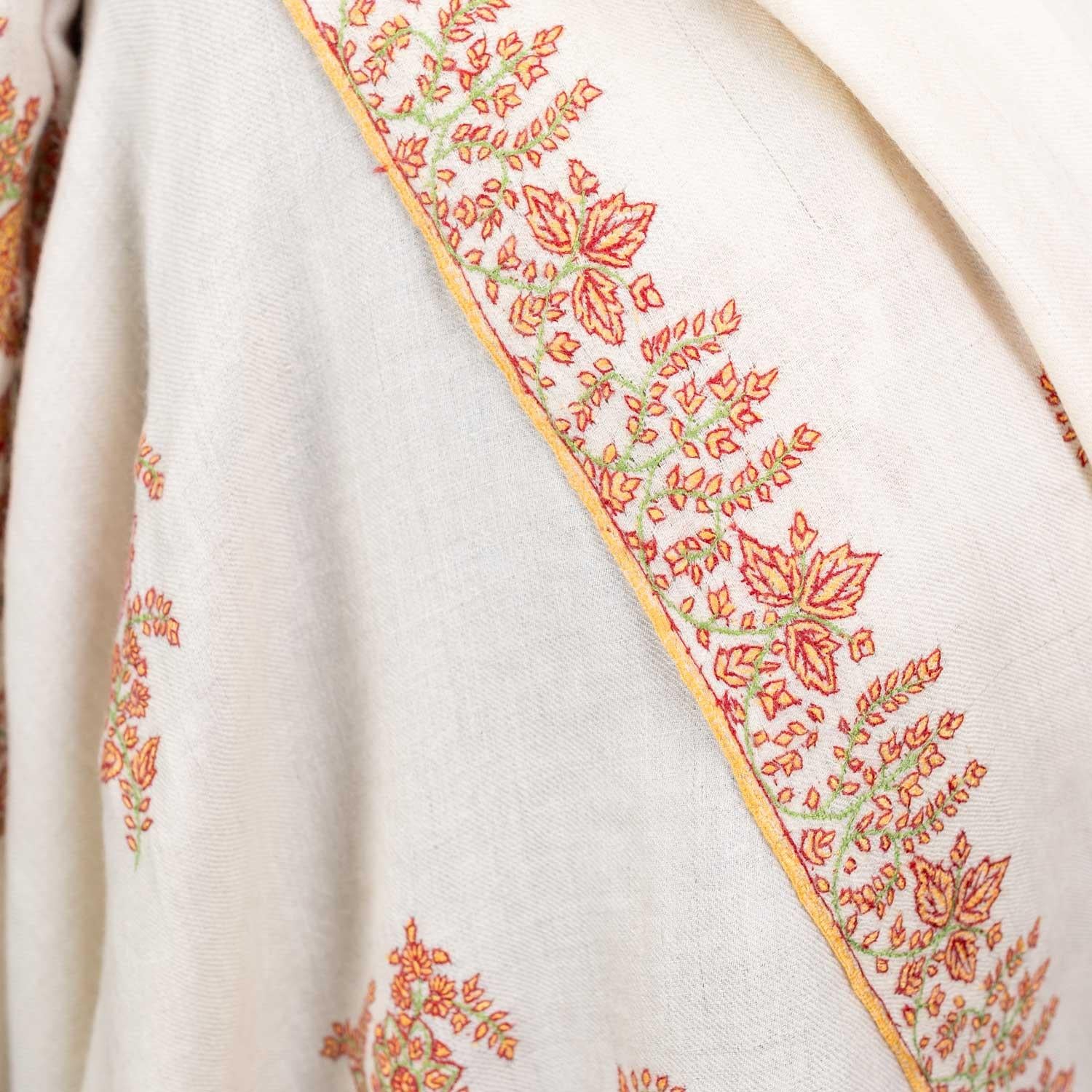 Sozni Embroidered Pashmina 'The Colours of Sunrise' Bhajan - Image 6