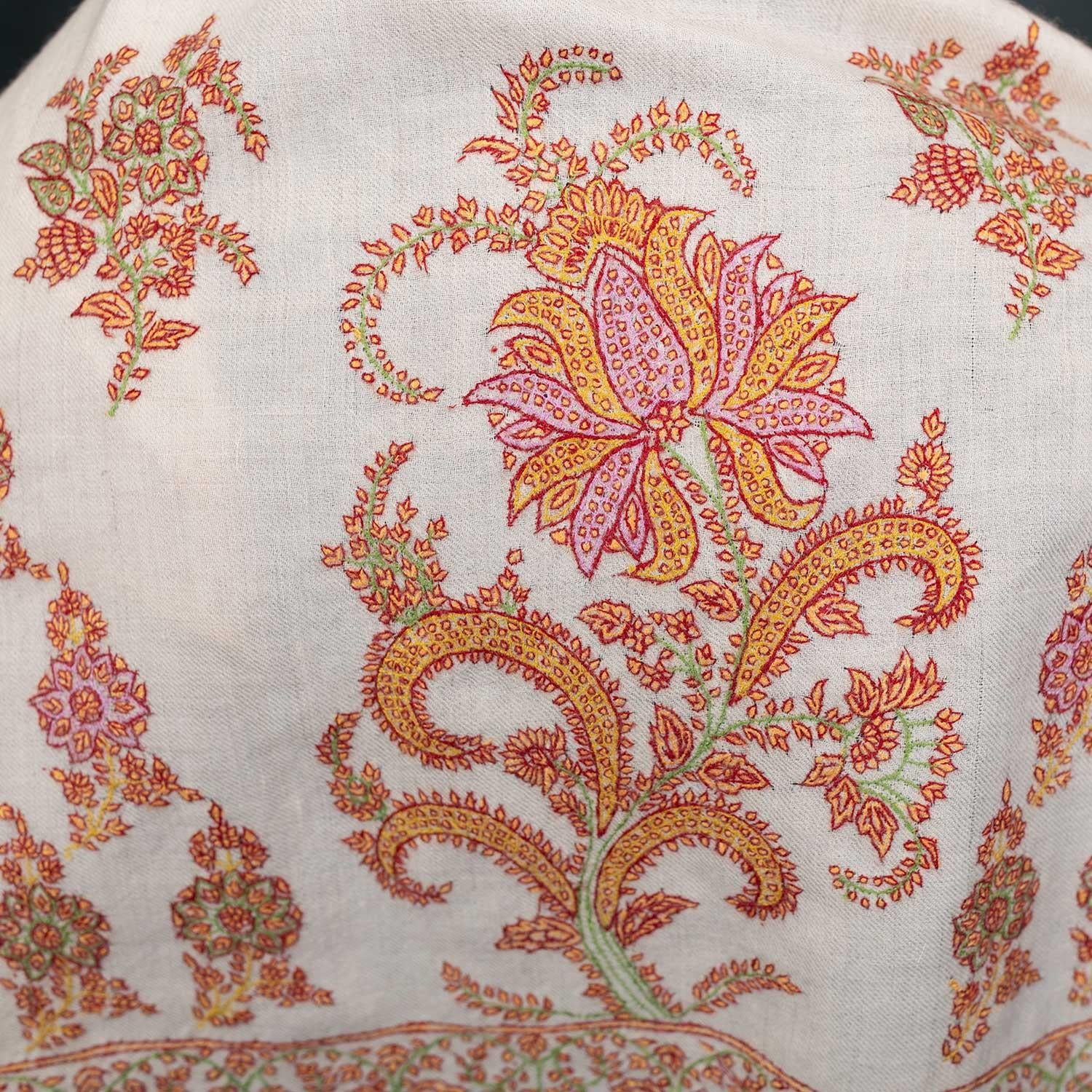 Sozni Embroidered Pashmina 'The Colours of Sunrise' Bhajan - Image 8