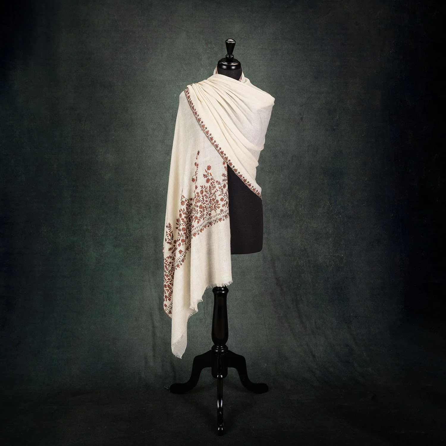 Spring of Kashmir Stole Black & Orange Hand Embroidery
