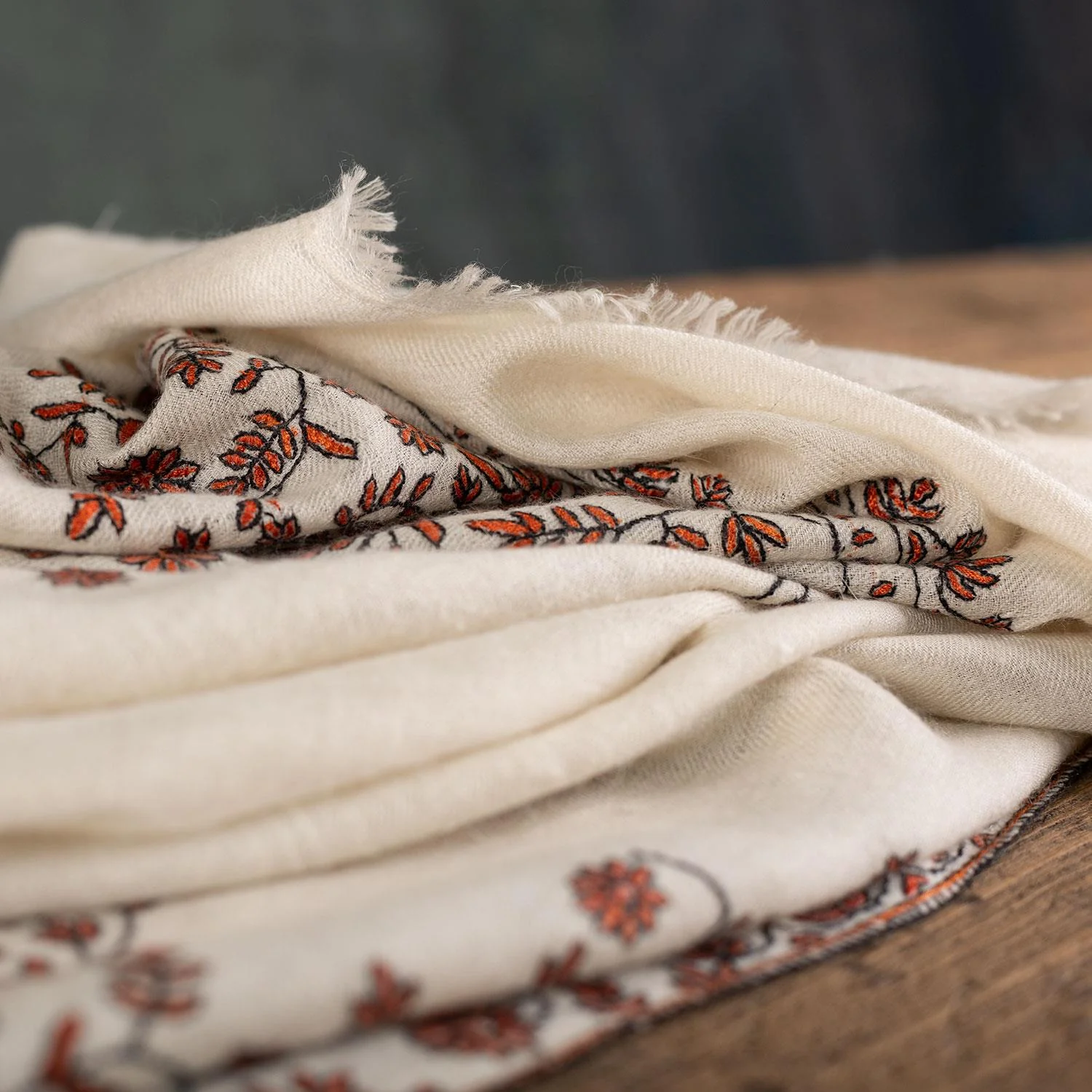 Spring of Kashmir Stole Black & Orange Hand Embroidery - Image 2